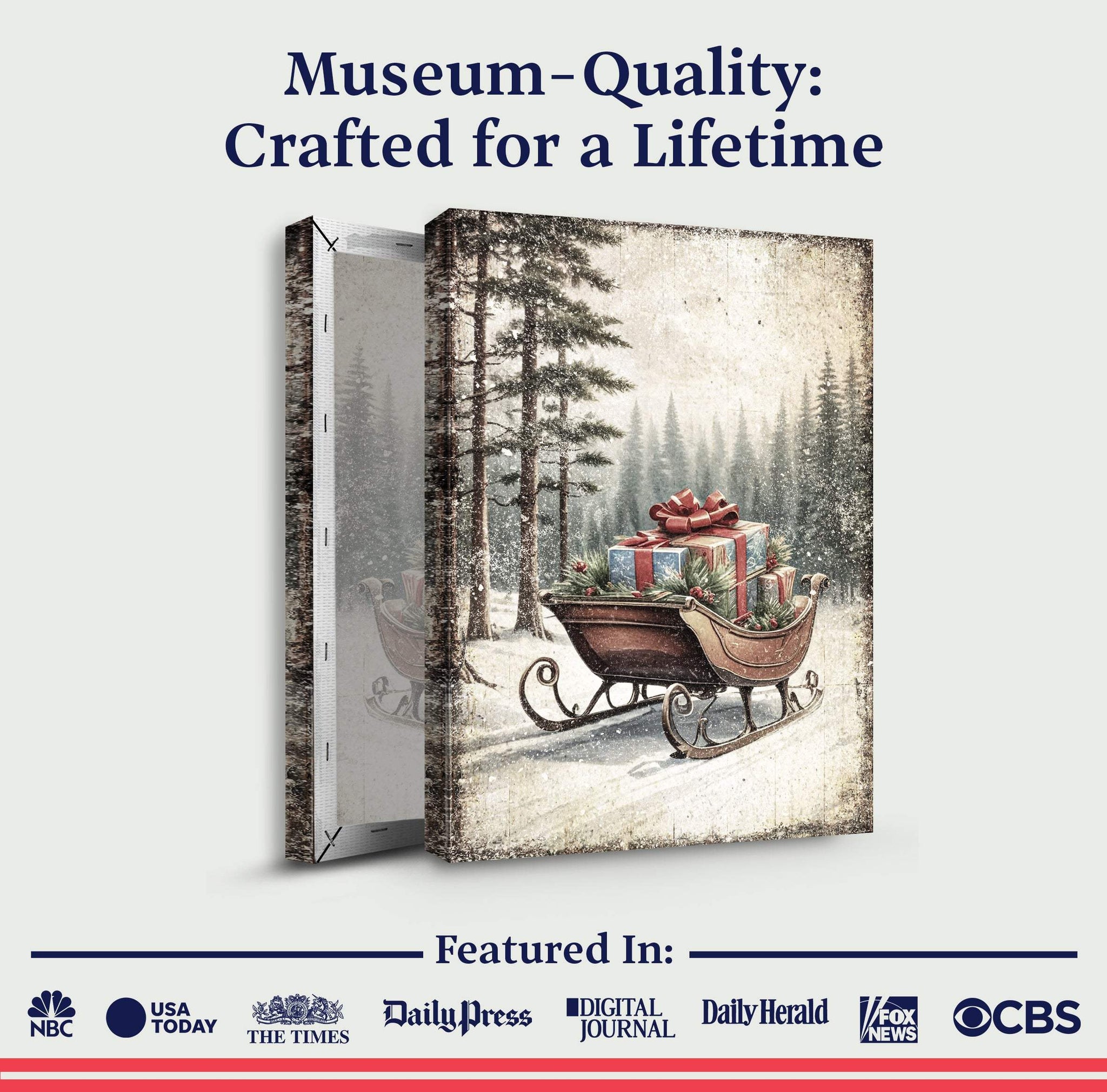 Vintage Christmas Sleigh Sled Wall Art III - Tailored Canvases - Flyclothing LLC