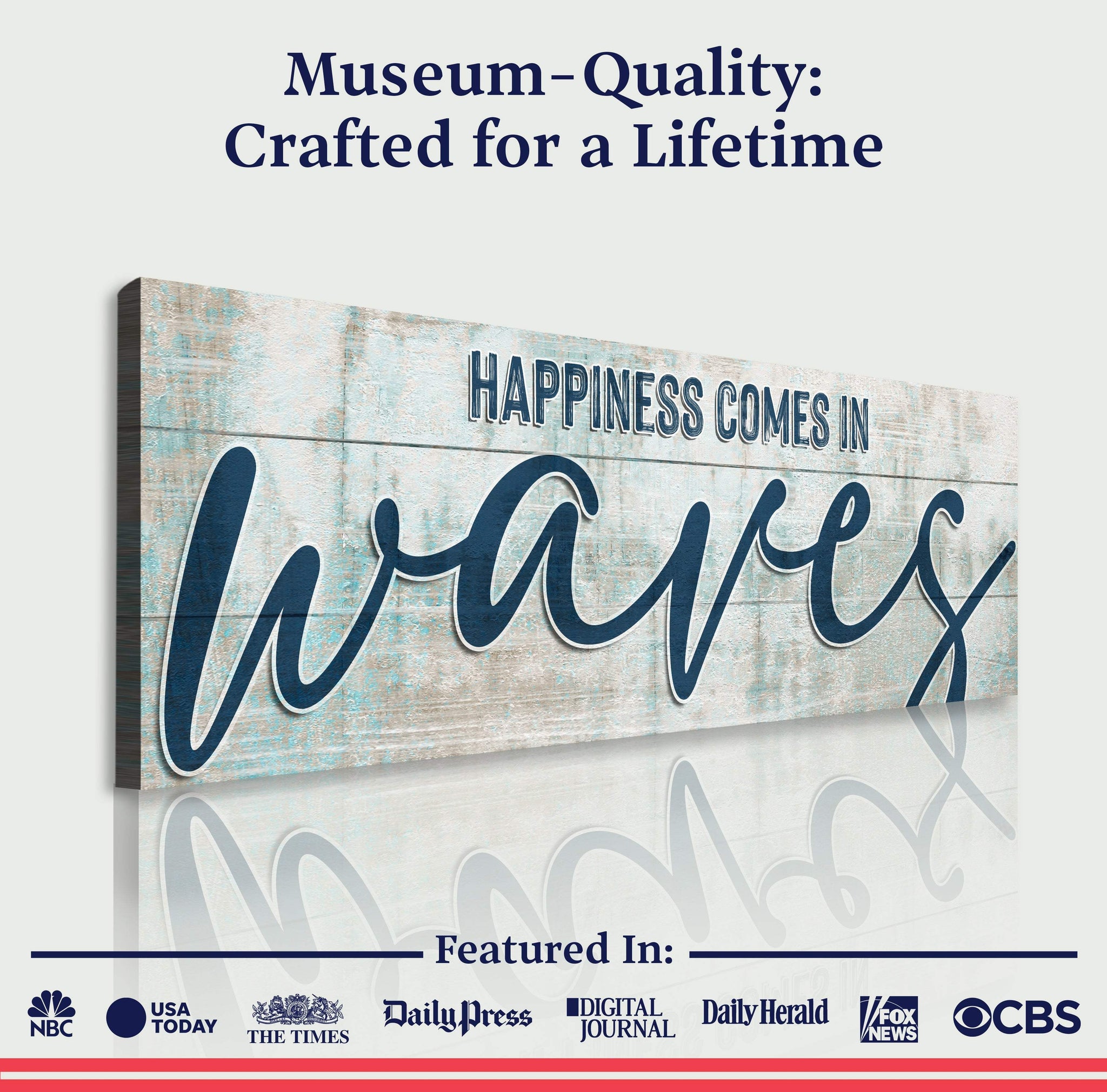 Happiness Comes In Waves Beach Sign - Tailored Canvases - Flyclothing LLC