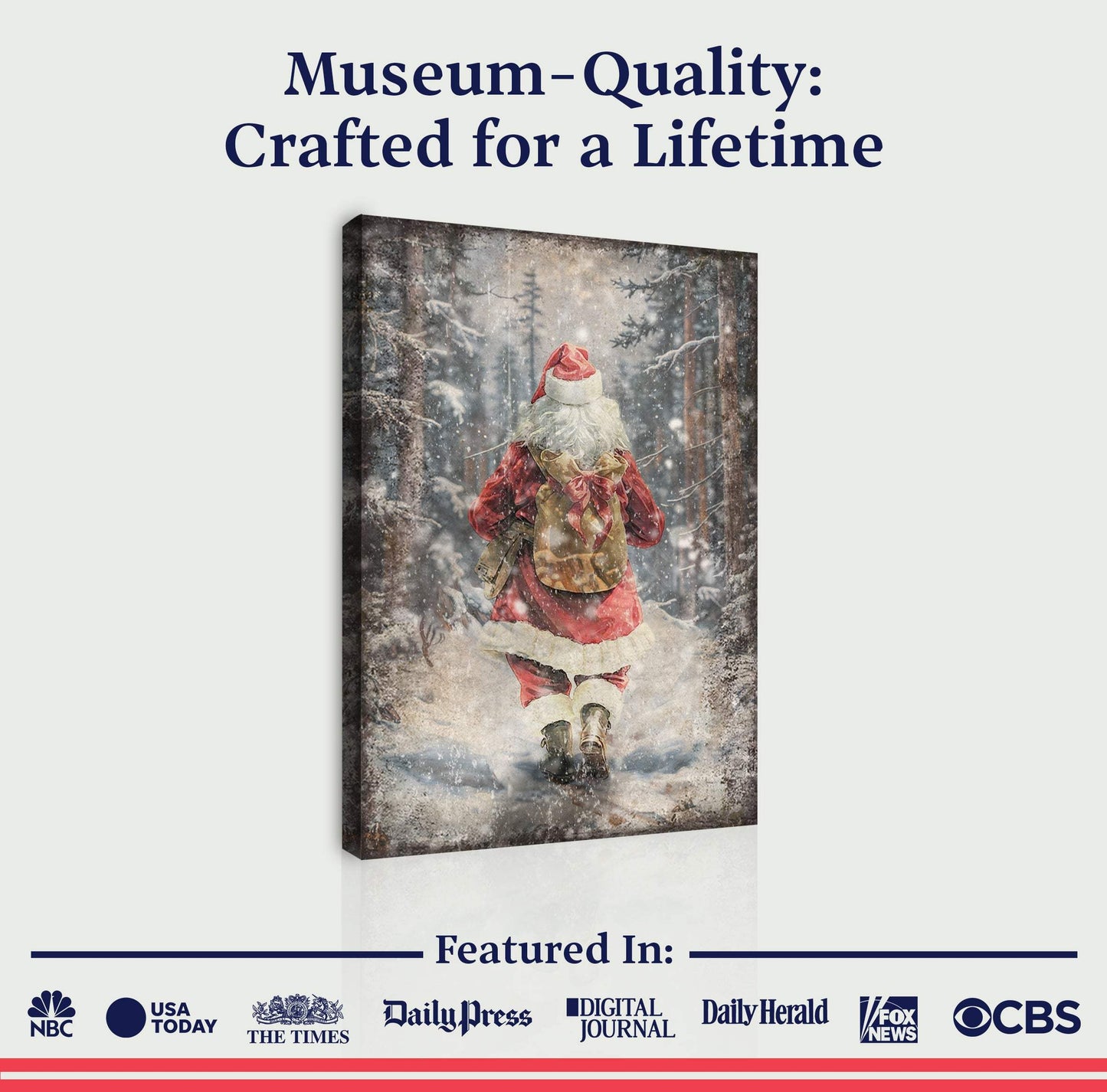 Vintage Santa Claus in Winter Forest Christmas Wall Art II - Tailored Canvases - Flyclothing LLC