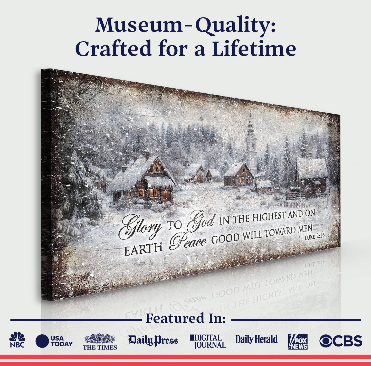 Vintage Christmas Village Luke 2:14 Scripture Sign - Tailored Canvases - Flyclothing LLC