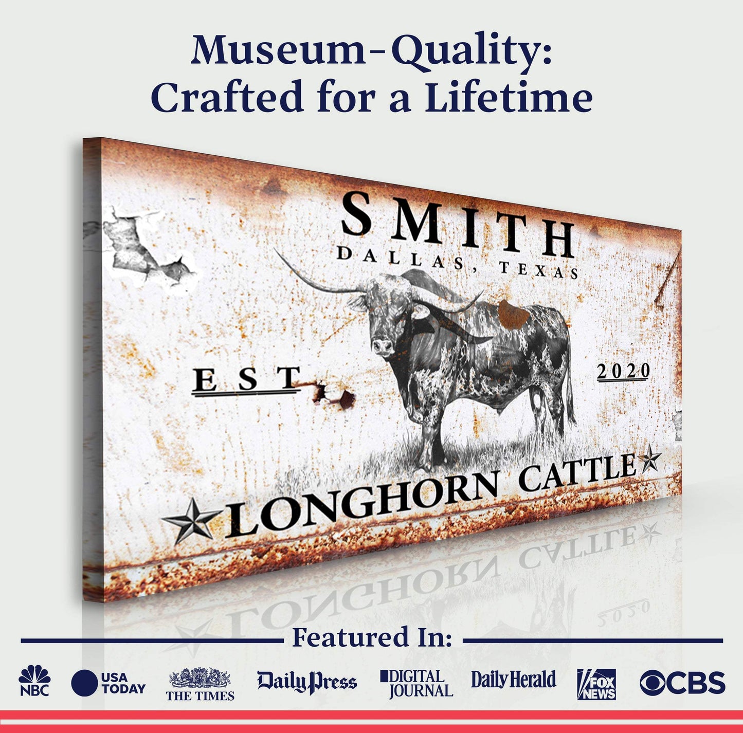 Longhorn Rustic Cattle Sign III - Tailored Canvases - Flyclothing LLC