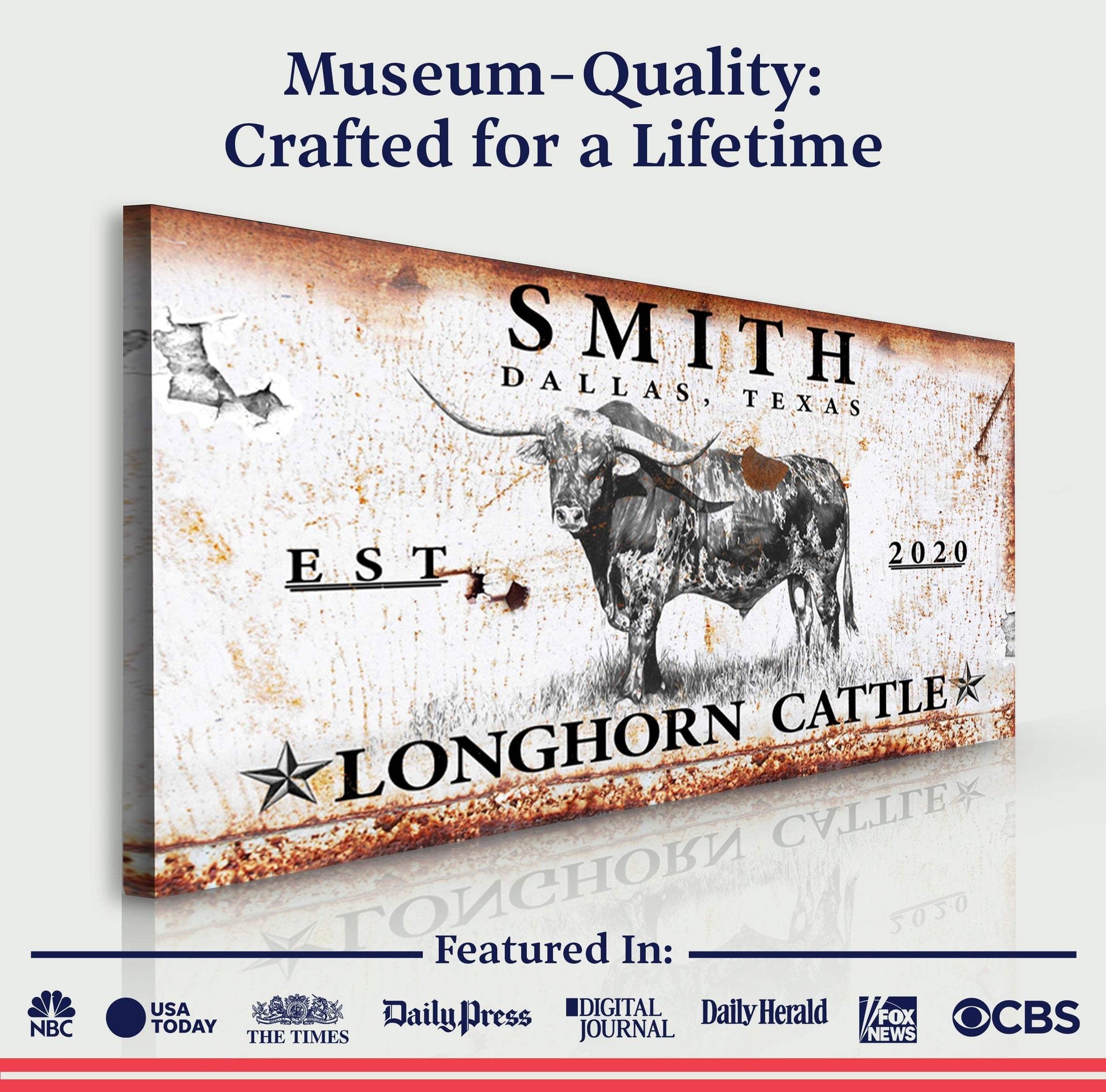 Longhorn Rustic Cattle Sign III - Tailored Canvases - Flyclothing LLC