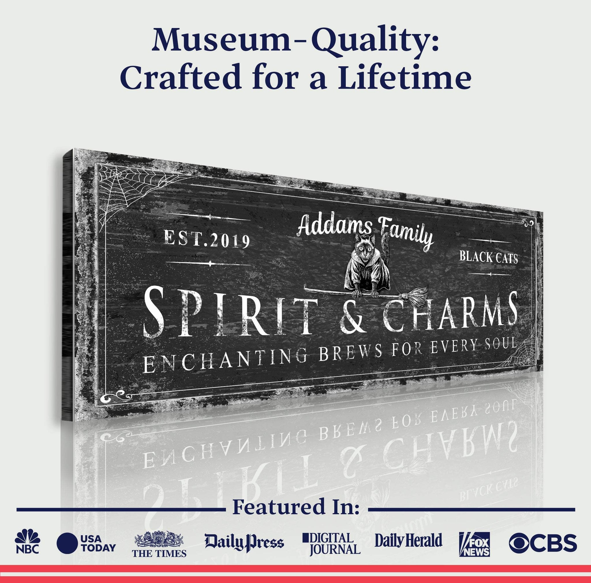Black Cat’s Spirits & Charms Bar Halloween Sign - Tailored Canvases - Flyclothing LLC