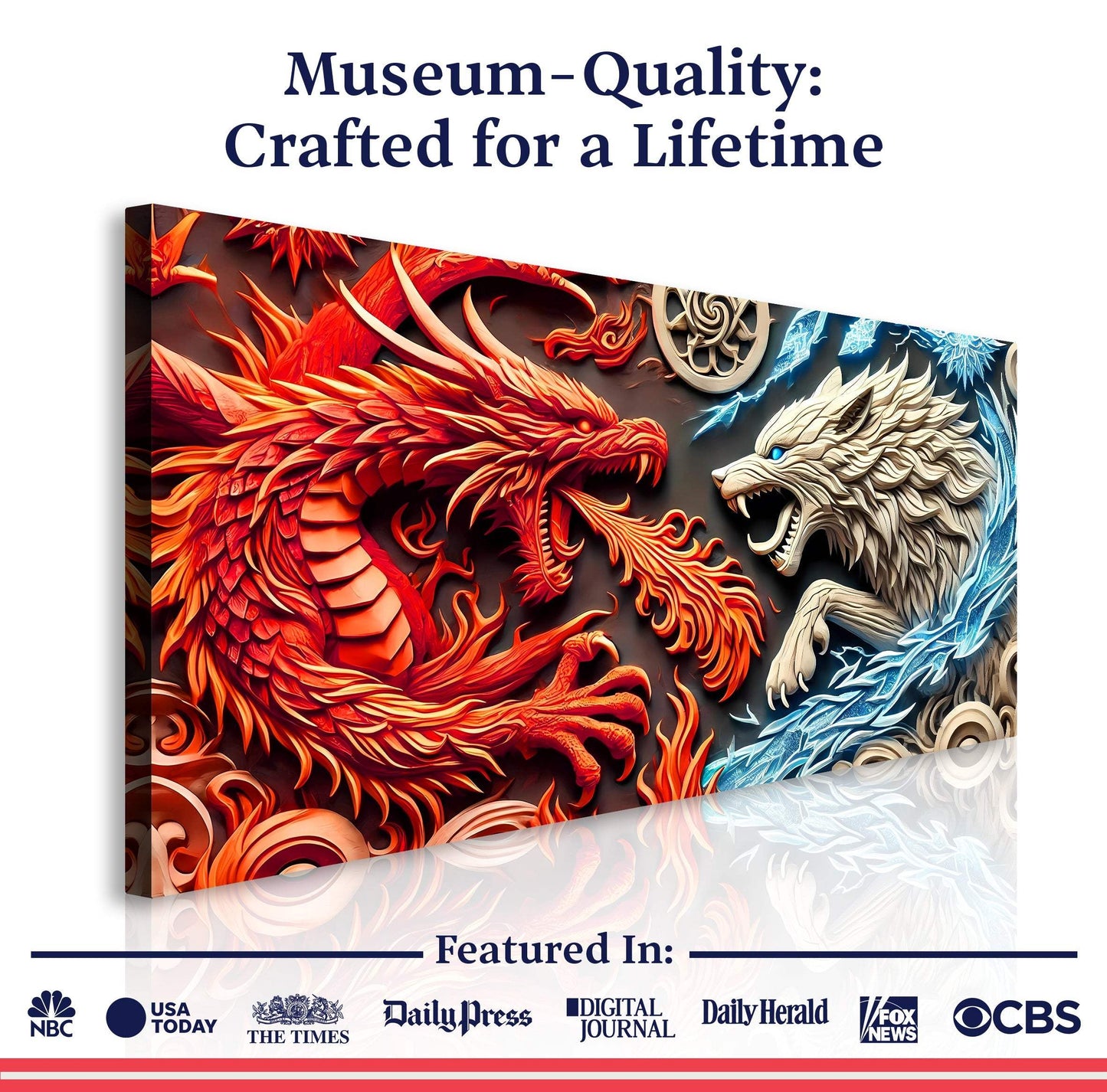 3D Dragon and Wolf Wall Art V - Tailored Canvases - Flyclothing LLC