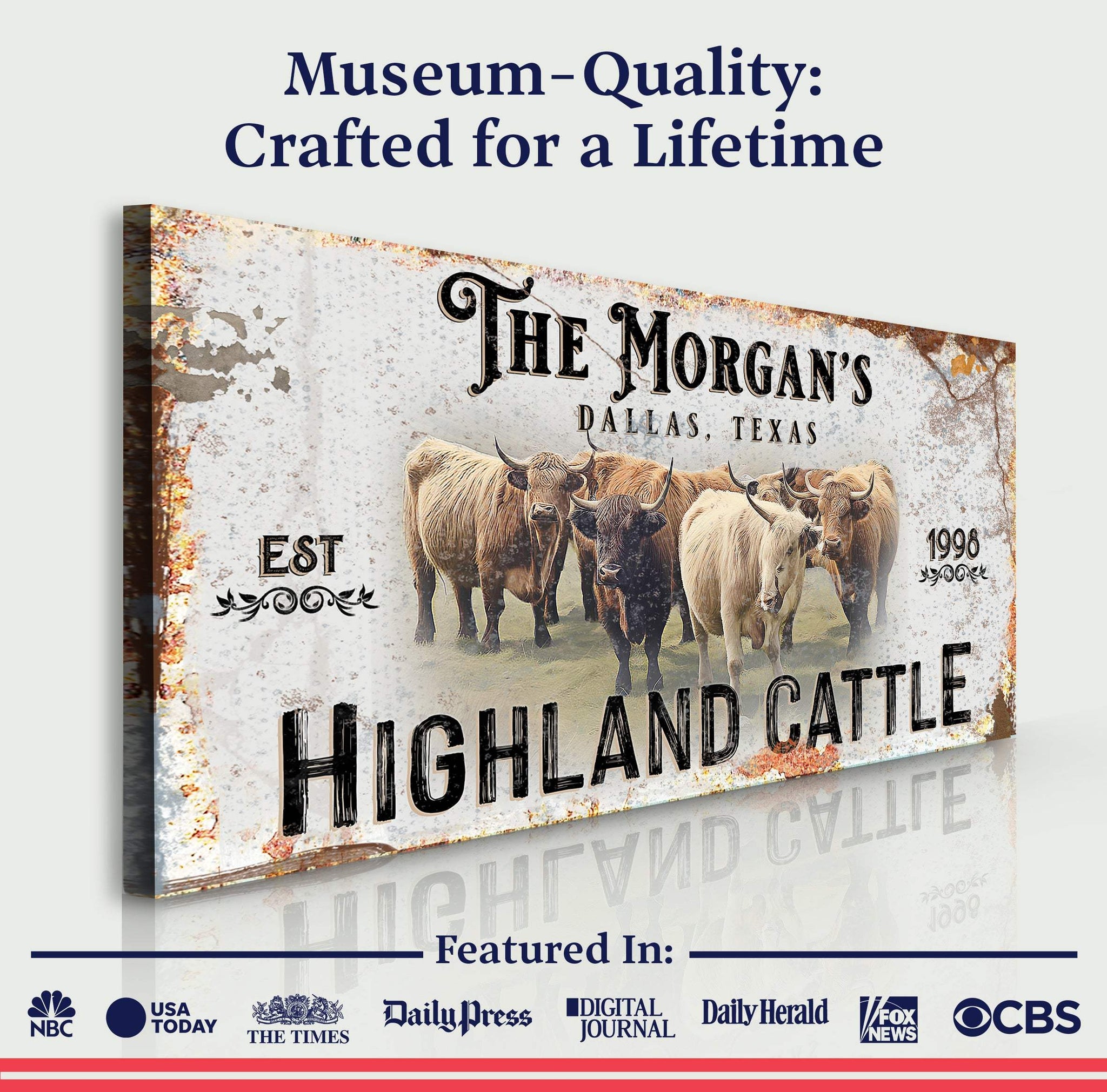 Personalized Highland Cattle Sign III - Tailored Canvases - Flyclothing LLC