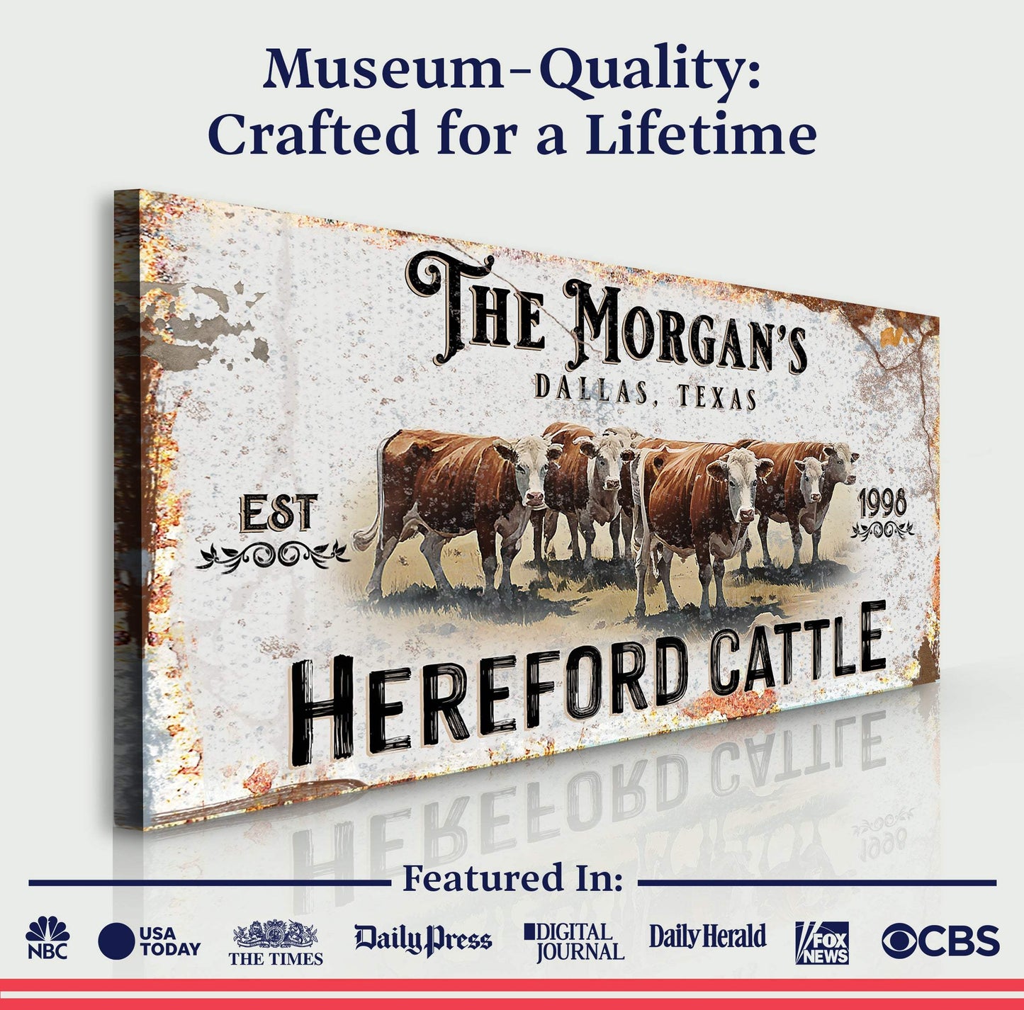 Personalized Hereford Cattle Sign II - Tailored Canvases - Flyclothing LLC