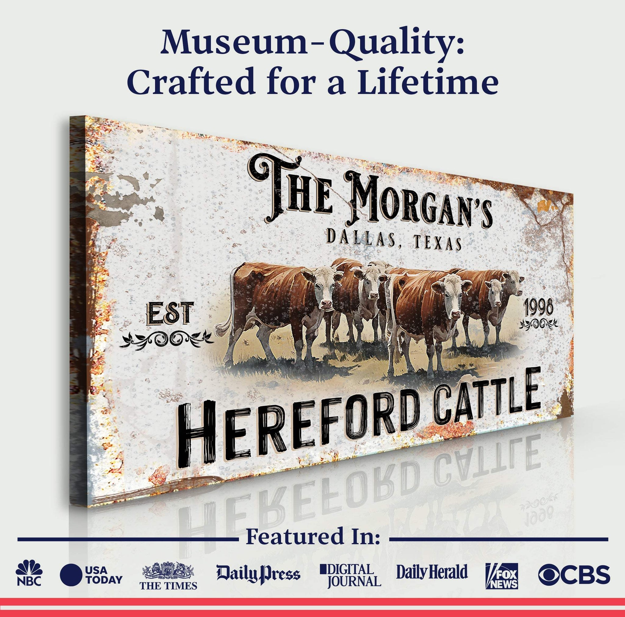 Personalized Hereford Cattle Sign II - Tailored Canvases - Flyclothing LLC
