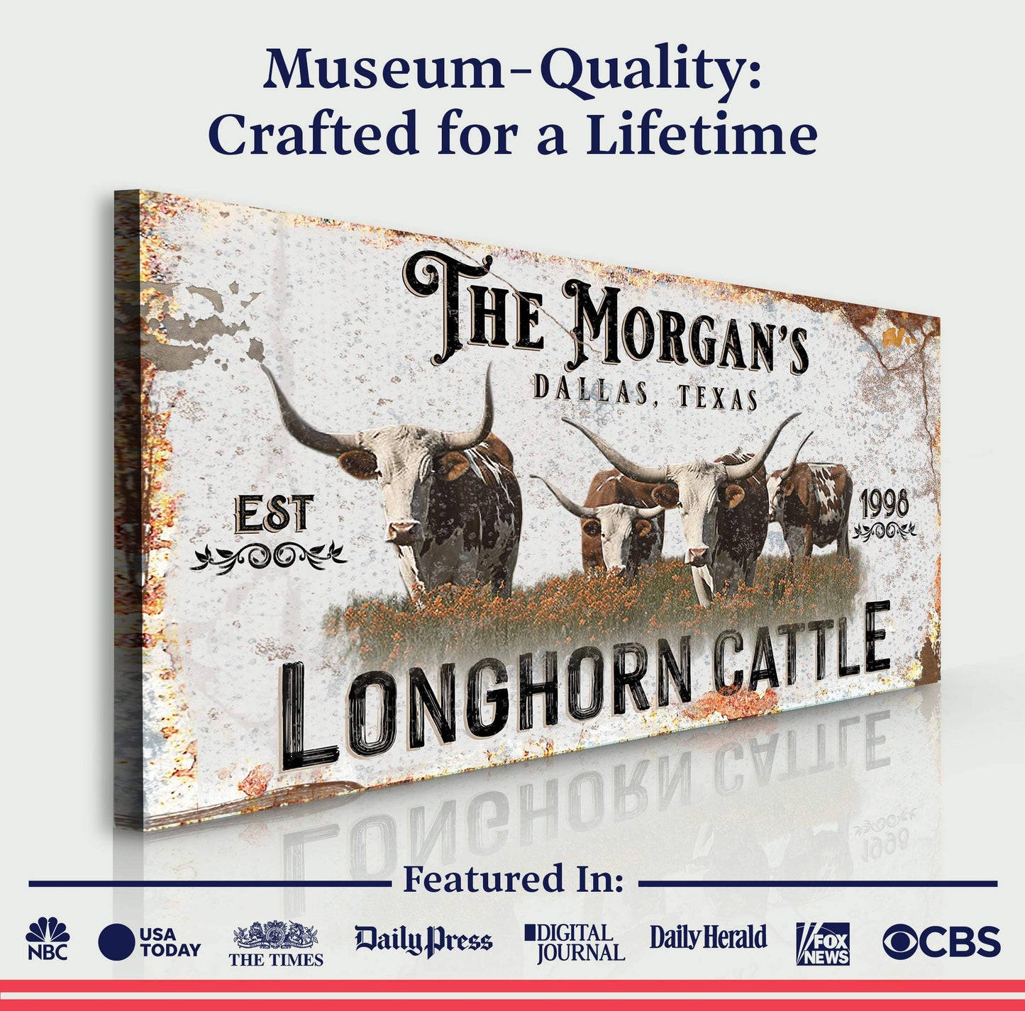 Personalized Long Horn Cattle Sign II - Tailored Canvases - Flyclothing LLC