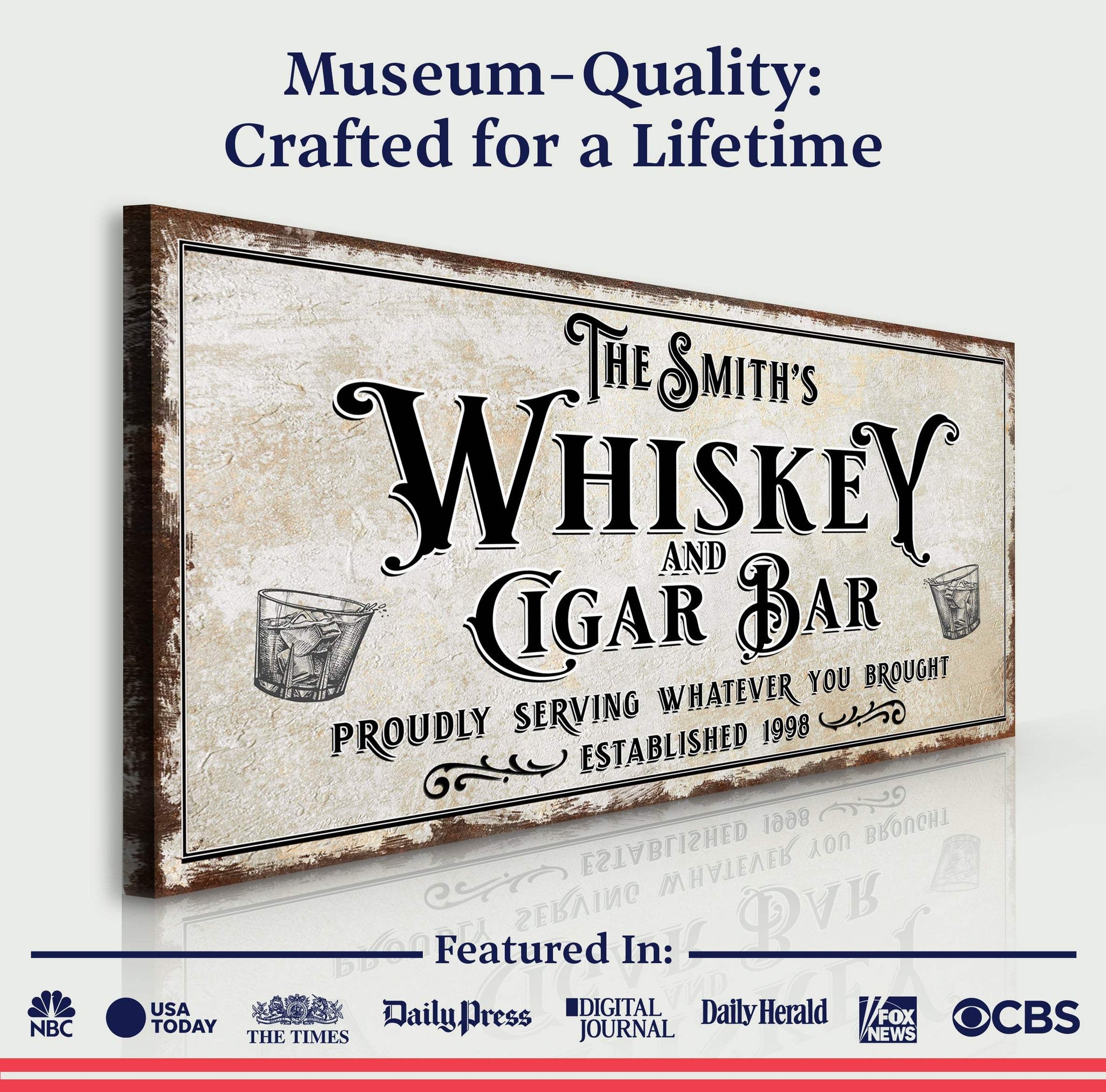Personalized Whiskey and Cigar Bar Sign - Tailored Canvases - Flyclothing LLC