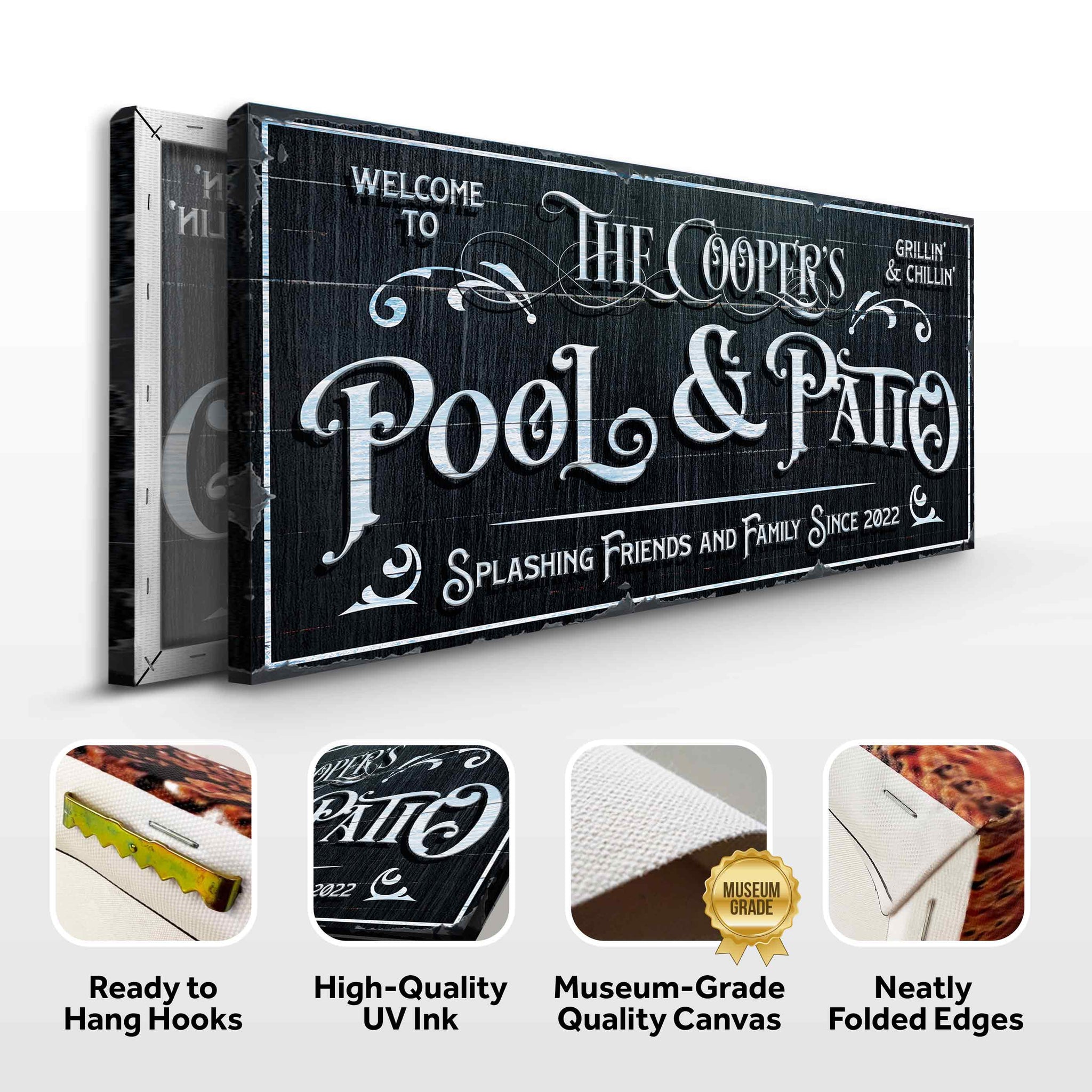 Personalized Pool Sign Black and White - Tailored Canvases - Flyclothing LLC