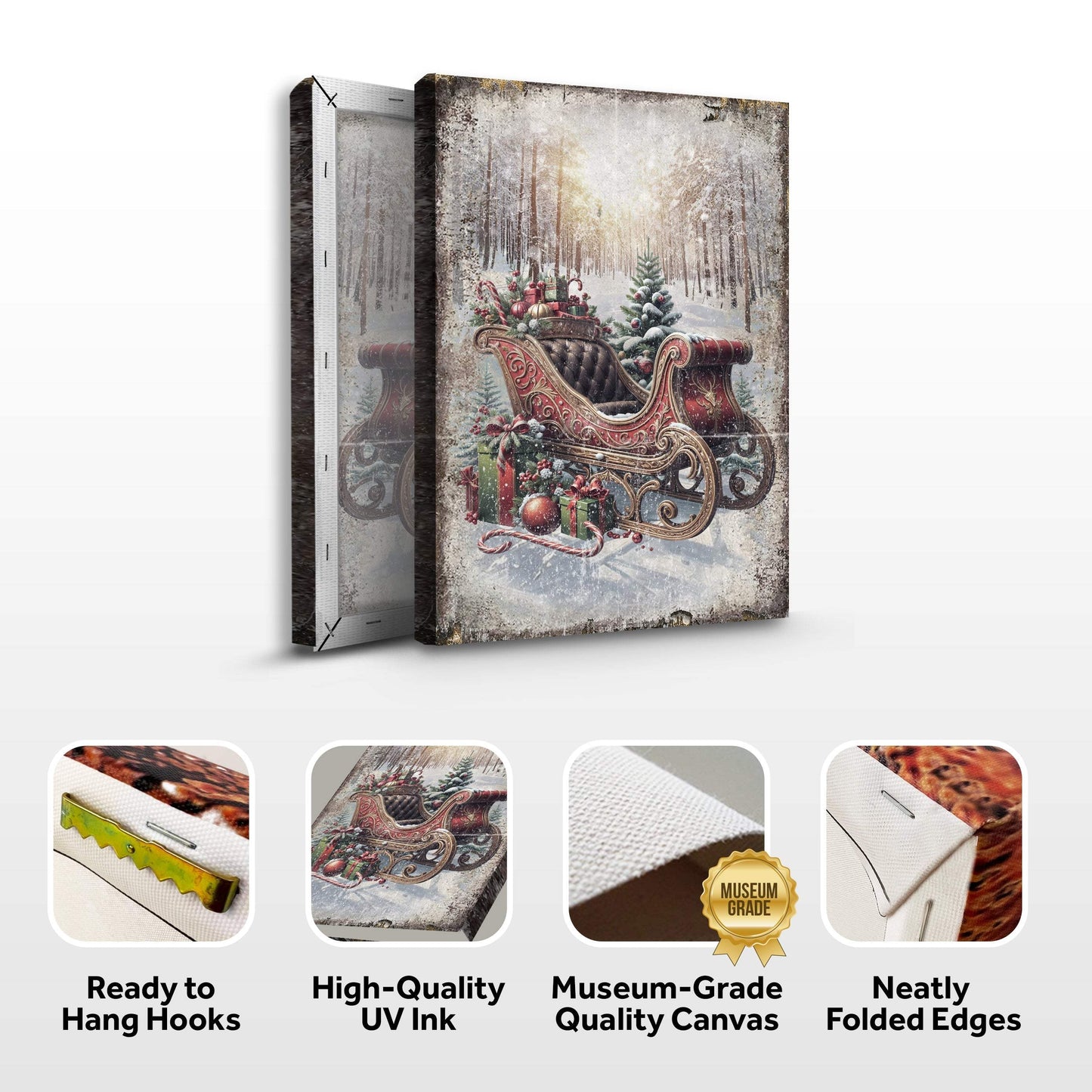 Vintage Christmas Sleigh Sled Wall Art - Tailored Canvases - Flyclothing LLC