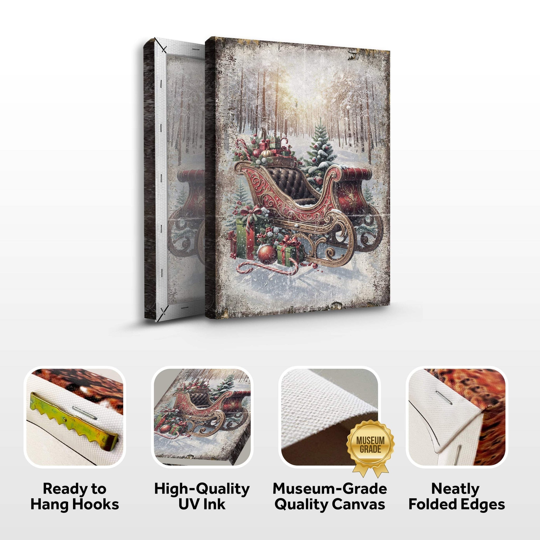 Vintage Christmas Sleigh Sled Wall Art - Tailored Canvases - Flyclothing LLC