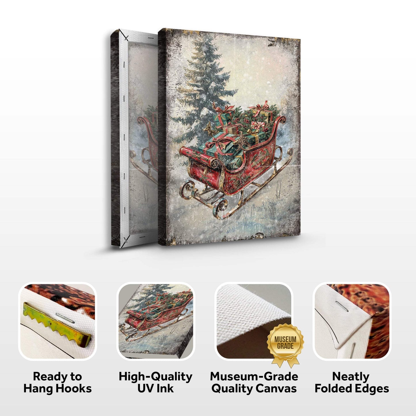 Vintage Christmas Sleigh Sled Wall Art II - Tailored Canvases - Flyclothing LLC