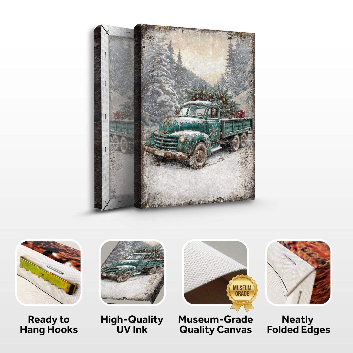 Vintage Truck With Christmas Tree Wall Art - Tailored Canvases - Flyclothing LLC