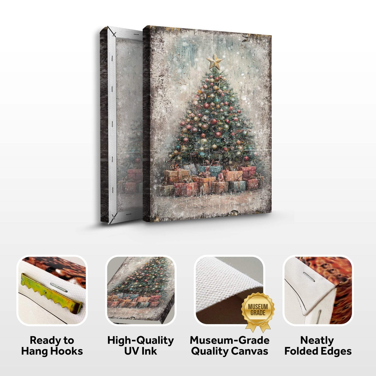 Vintage Christmas Tree With Gifts Wall Art - Tailored Canvases - Flyclothing LLC