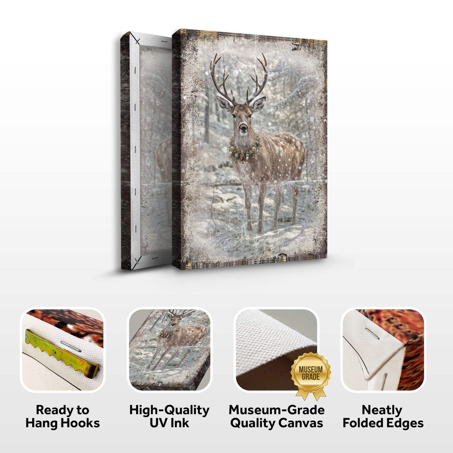 Vintage Winter Deer Christmas Wall Art III - Tailored Canvases - Flyclothing LLC