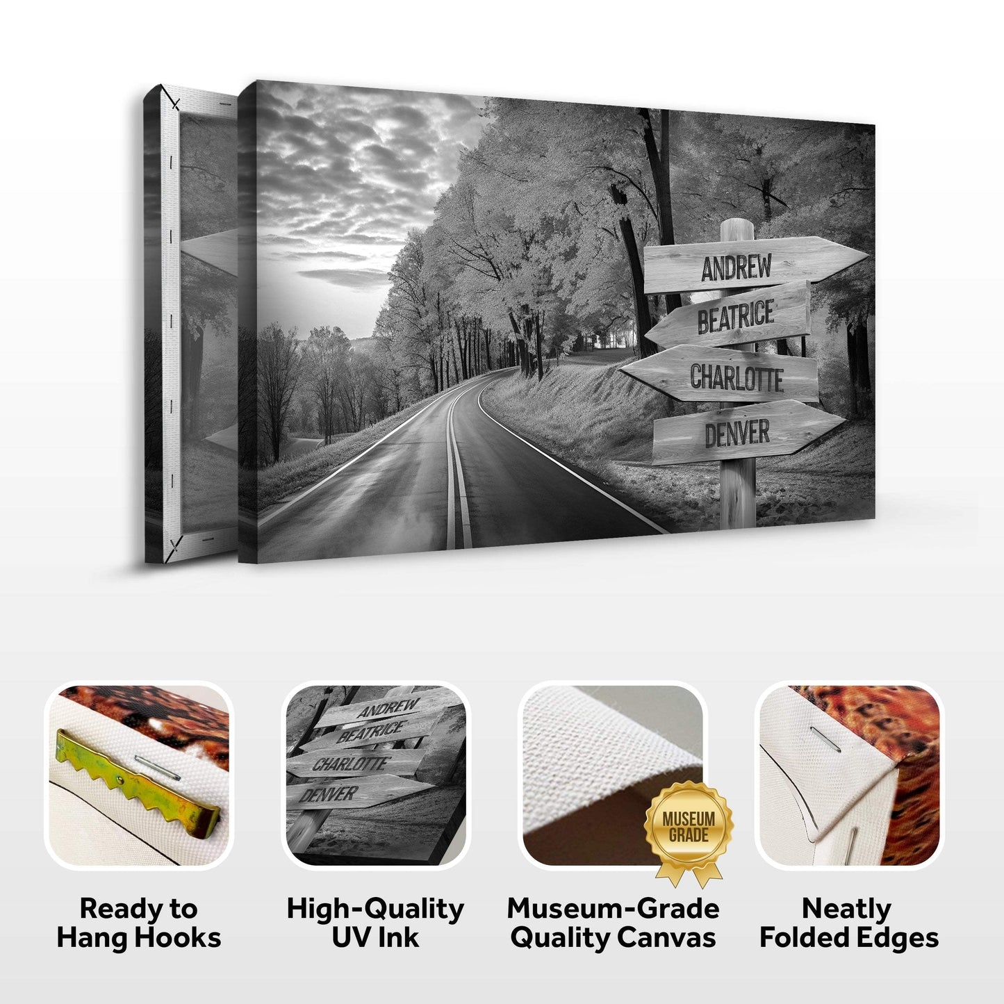 Family Names Monochrome Autumn Roads Sign - Tailored Canvases - Flyclothing LLC