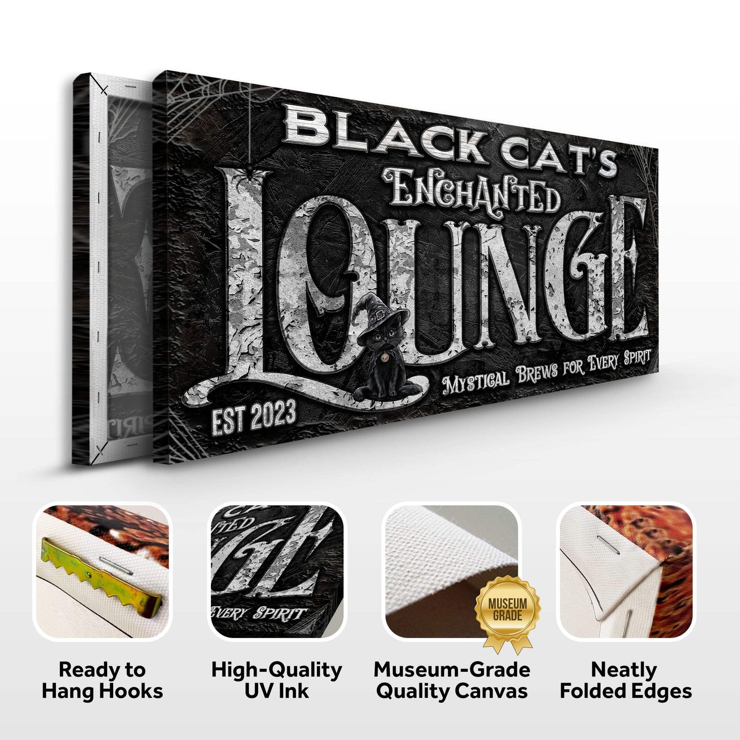 Black Cat's Enchanted Lounge Halloween Sign - Tailored Canvases - Flyclothing LLC