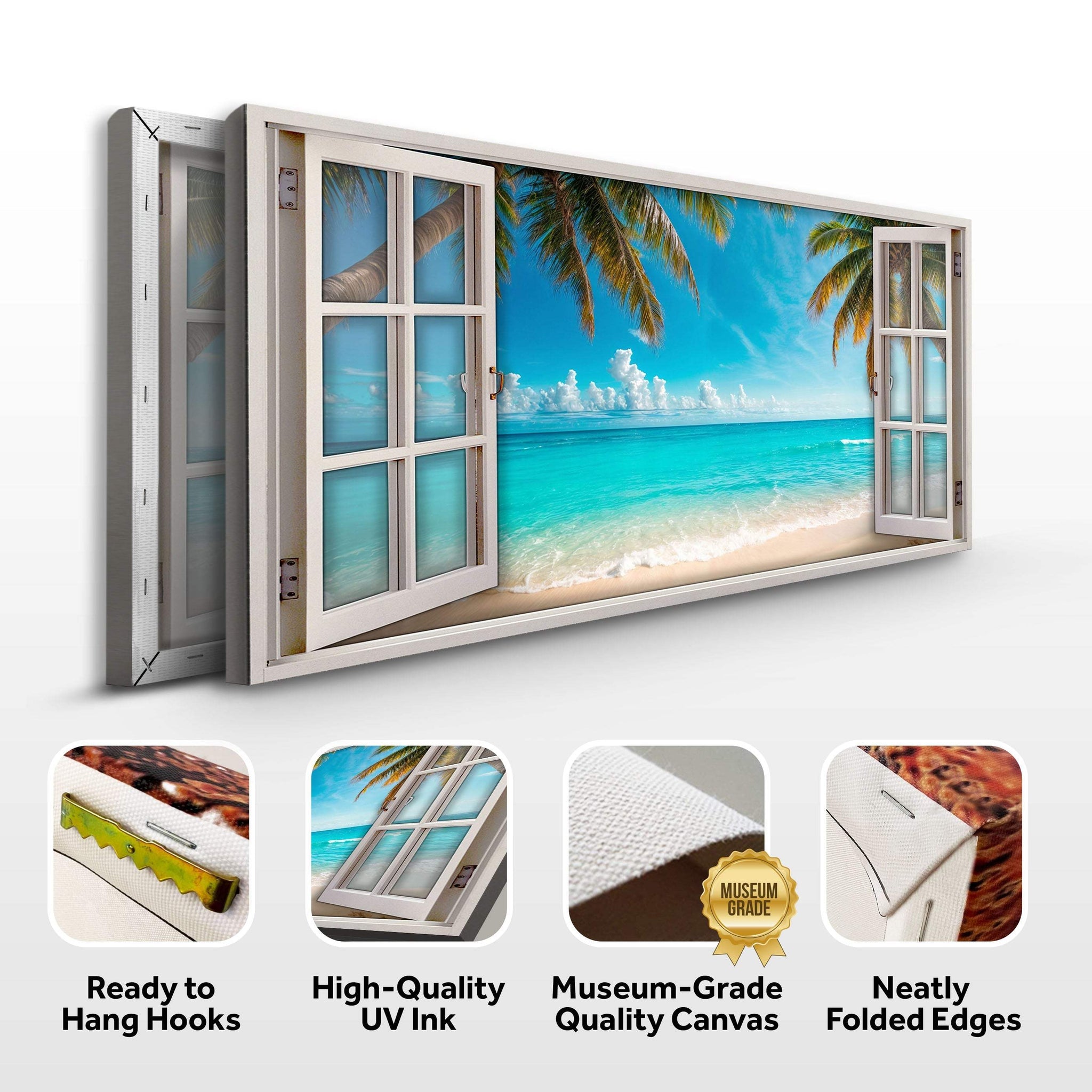Coconut Palm Beach Window Scenery Wall Art - Tailored Canvases - Flyclothing LLC
