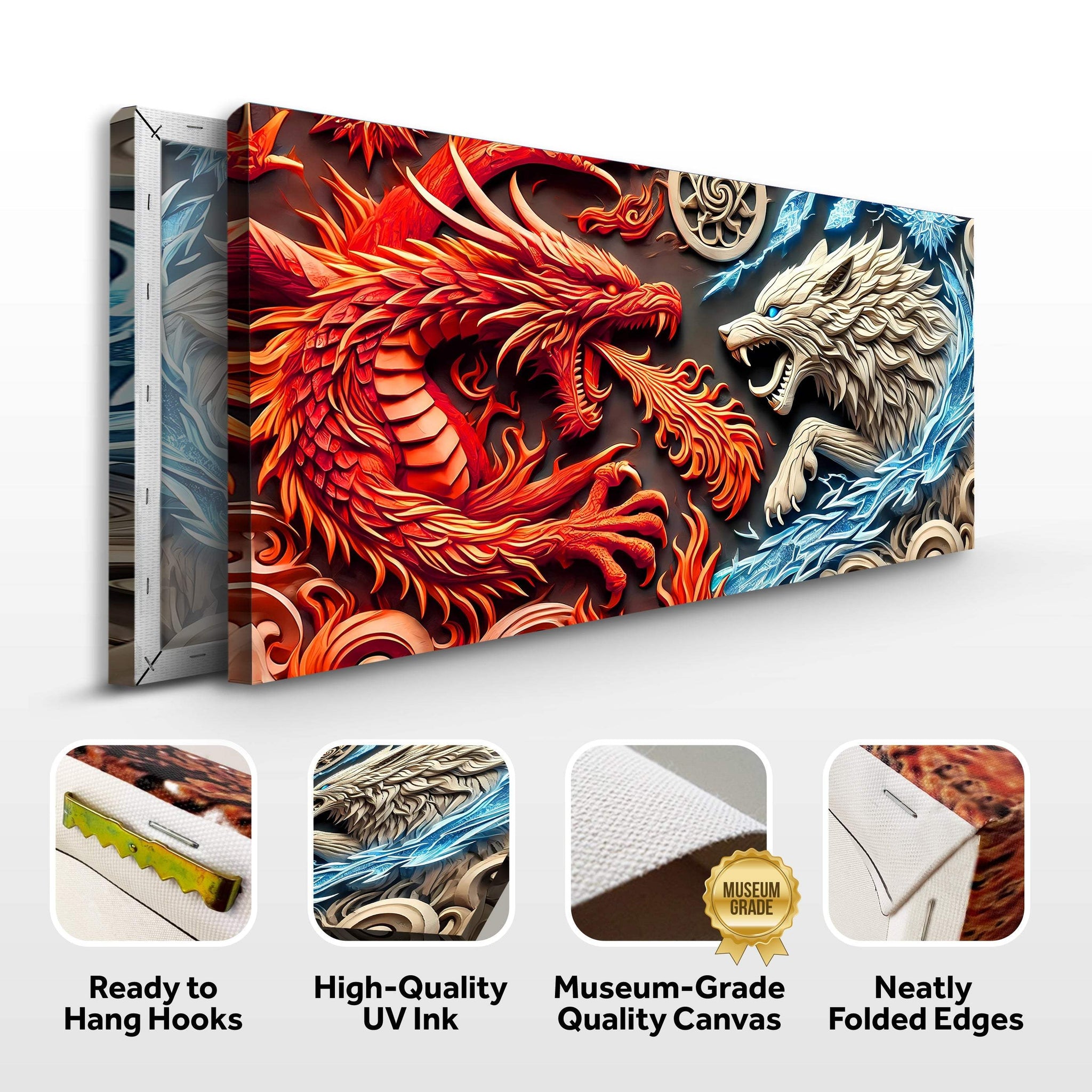 3D Dragon and Wolf Wall Art V - Tailored Canvases - Flyclothing LLC