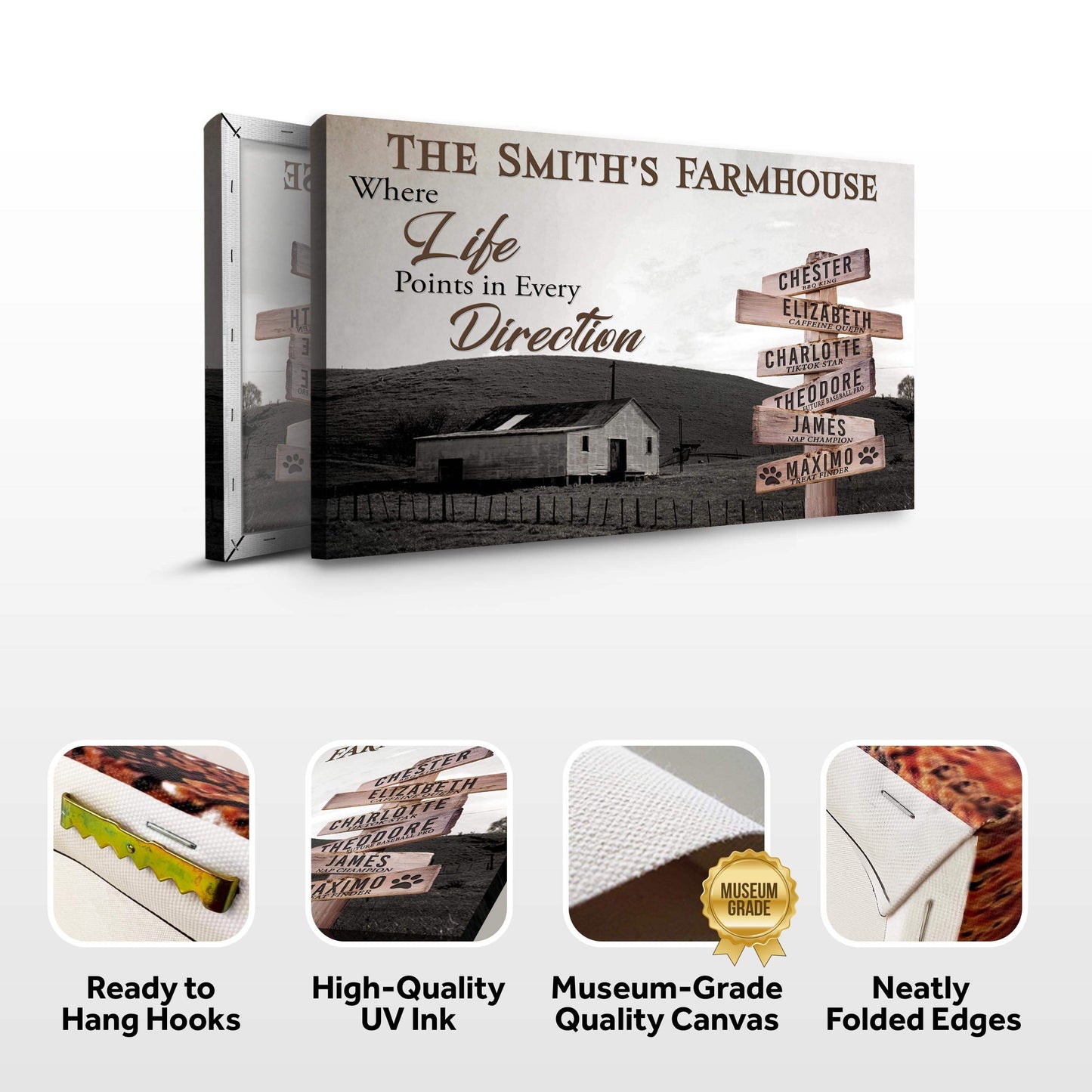 Where Life Points In Every Direction Family Farmhouse Names Sign - Tailored Canvases - Flyclothing LLC