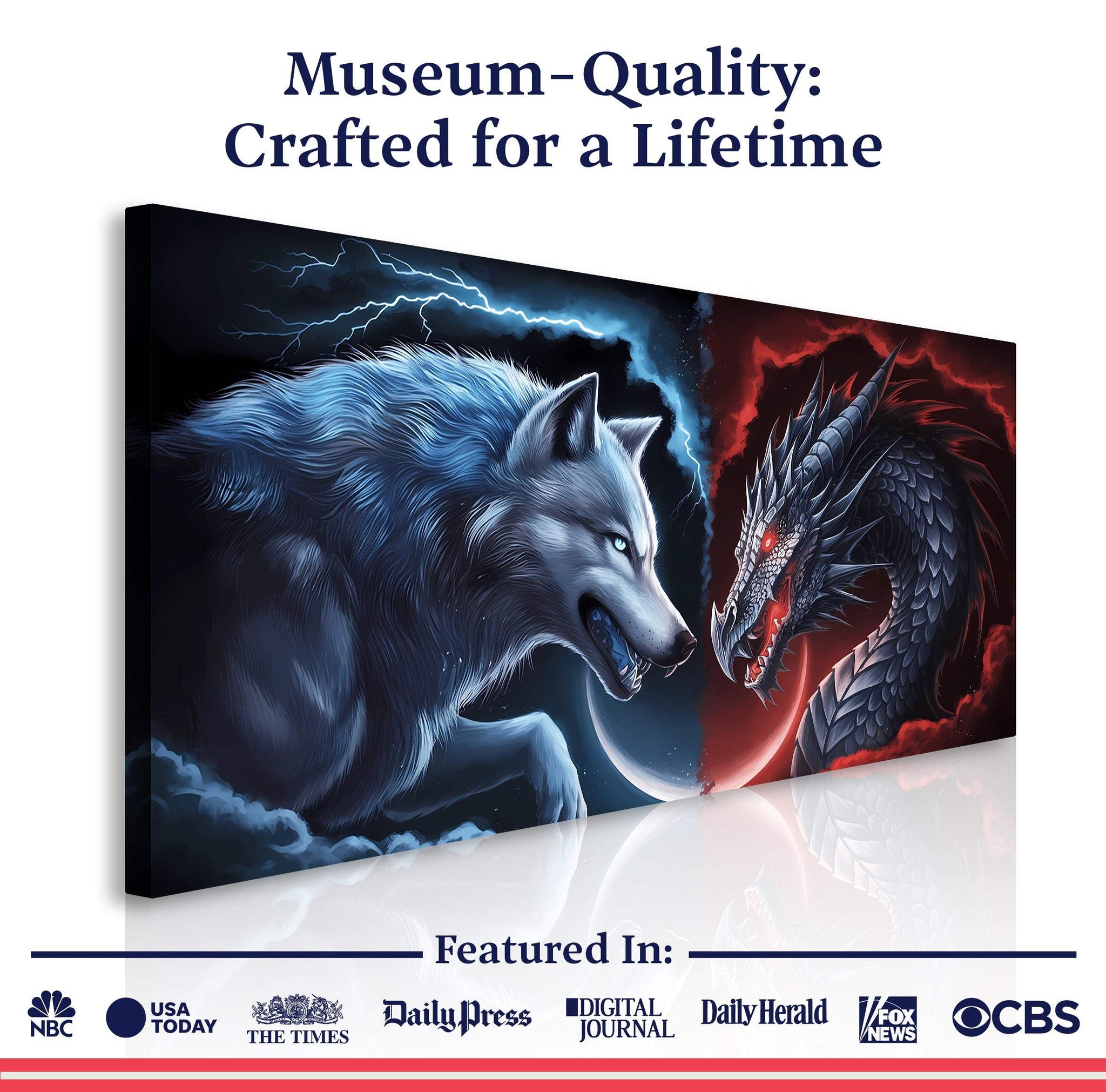 3D Dragon and Wolf Wall Art - Tailored Canvases - Flyclothing LLC