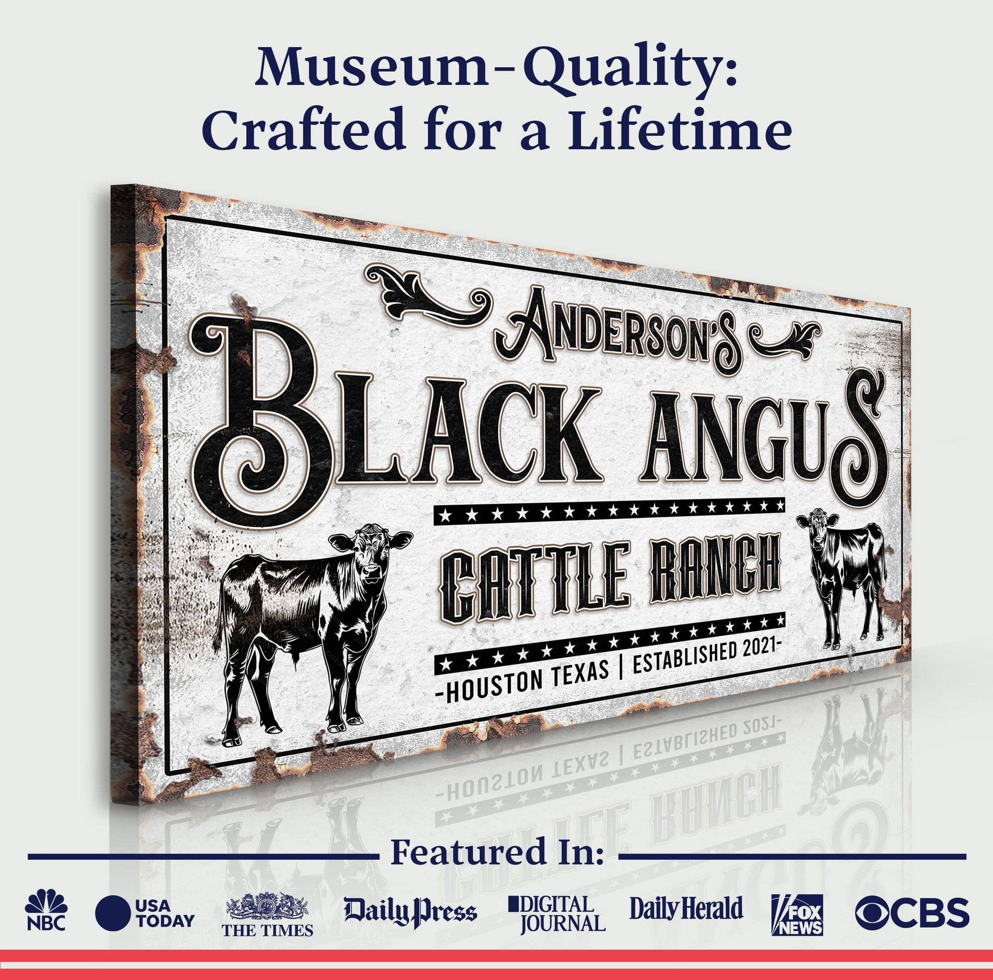 Personalized Black Angus Cattle Sign - Tailored Canvases - Flyclothing LLC