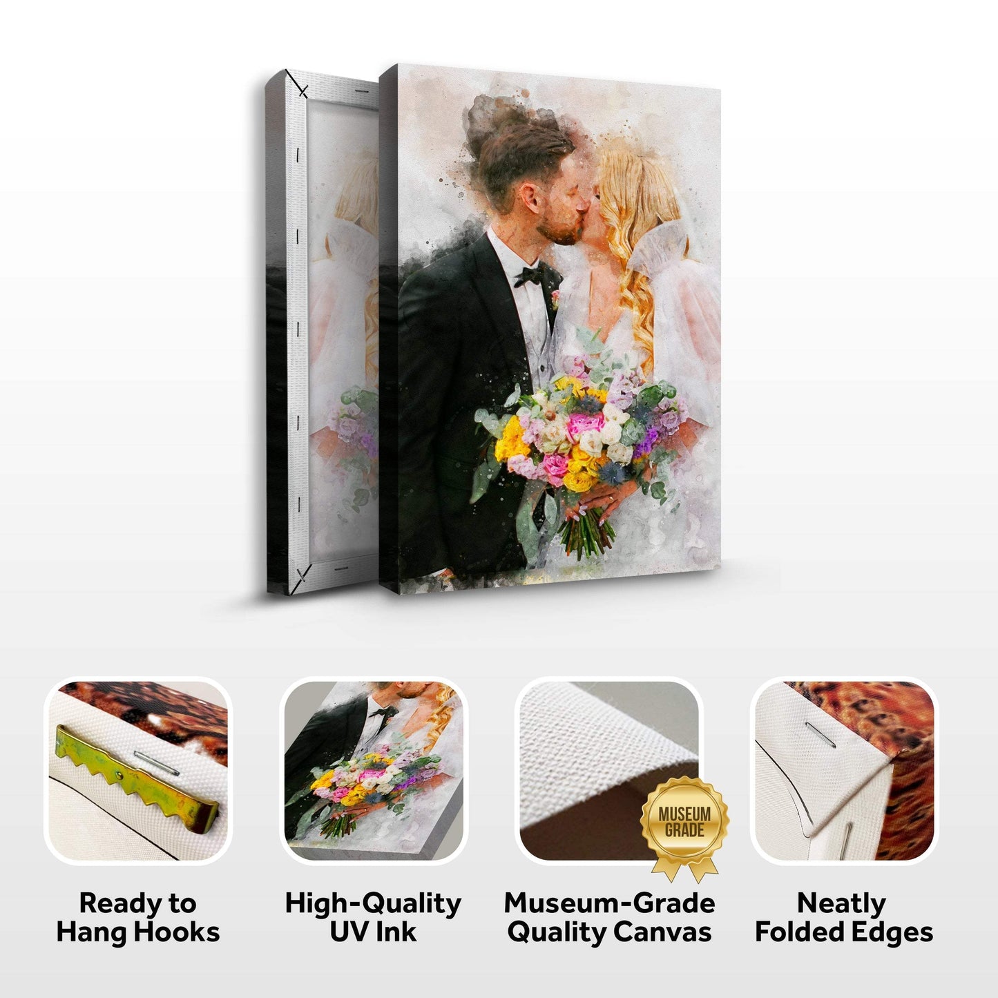 Custom Wedding Watercolor Portrait - Tailored Canvases - Flyclothing LLC