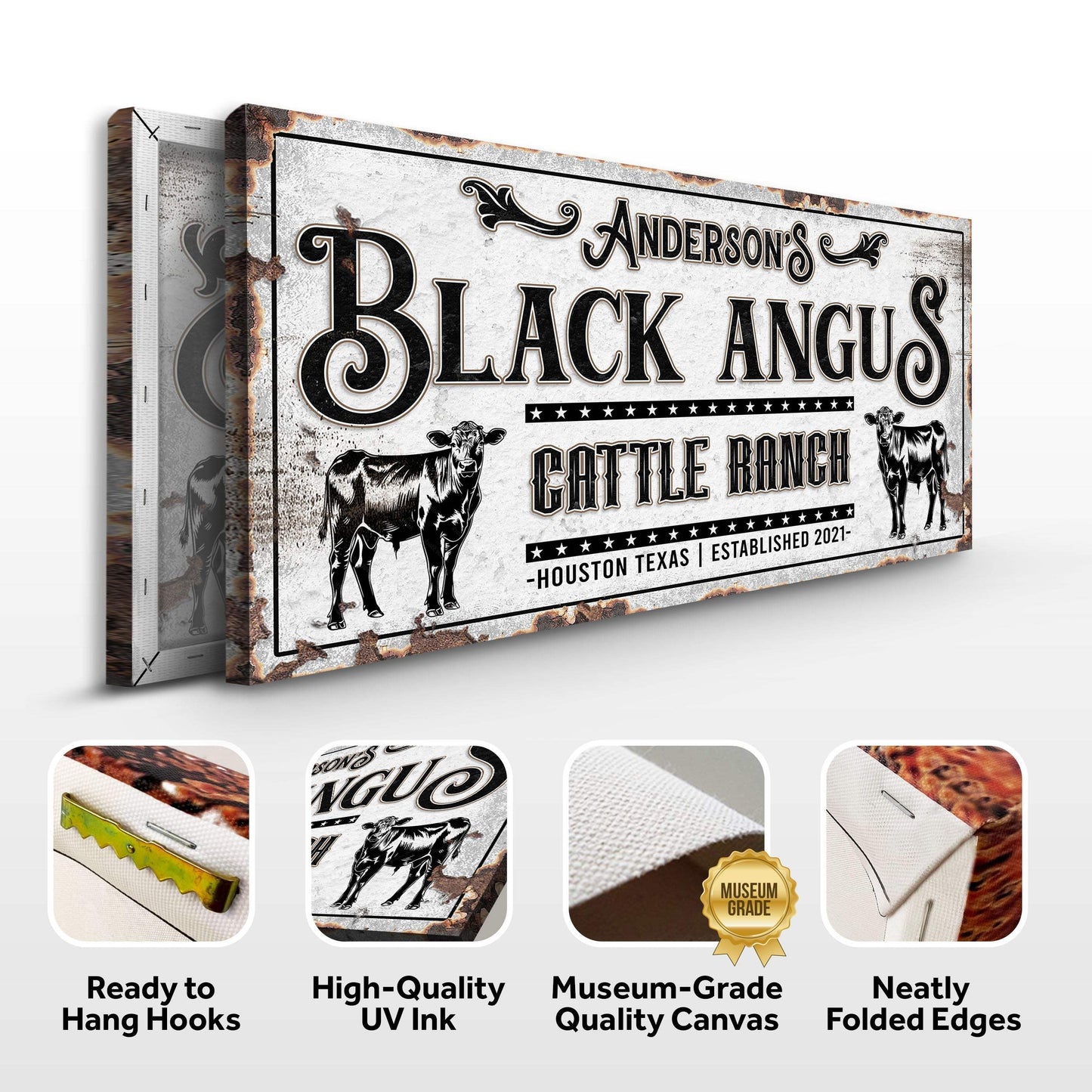 Personalized Black Angus Cattle Sign - Tailored Canvases - Flyclothing LLC
