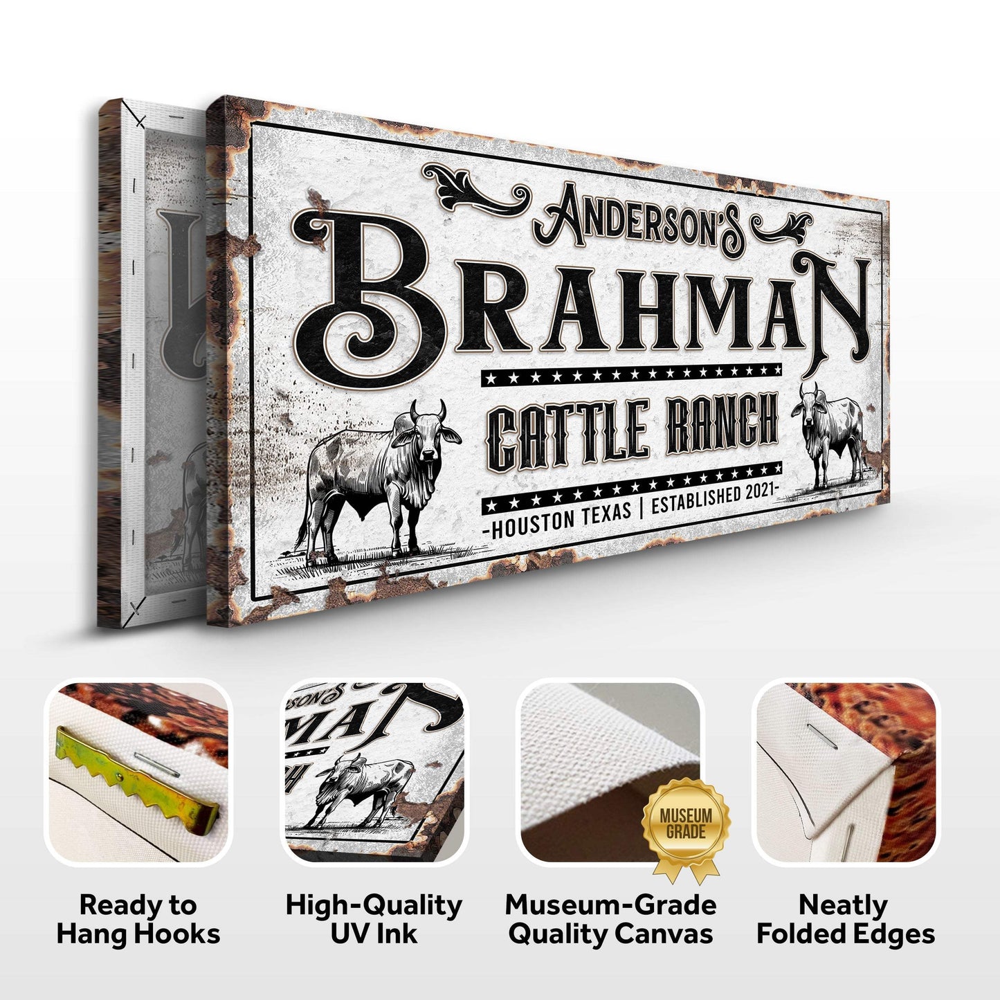 Personalized Brahman Cattle Sign - Tailored Canvases - Flyclothing LLC