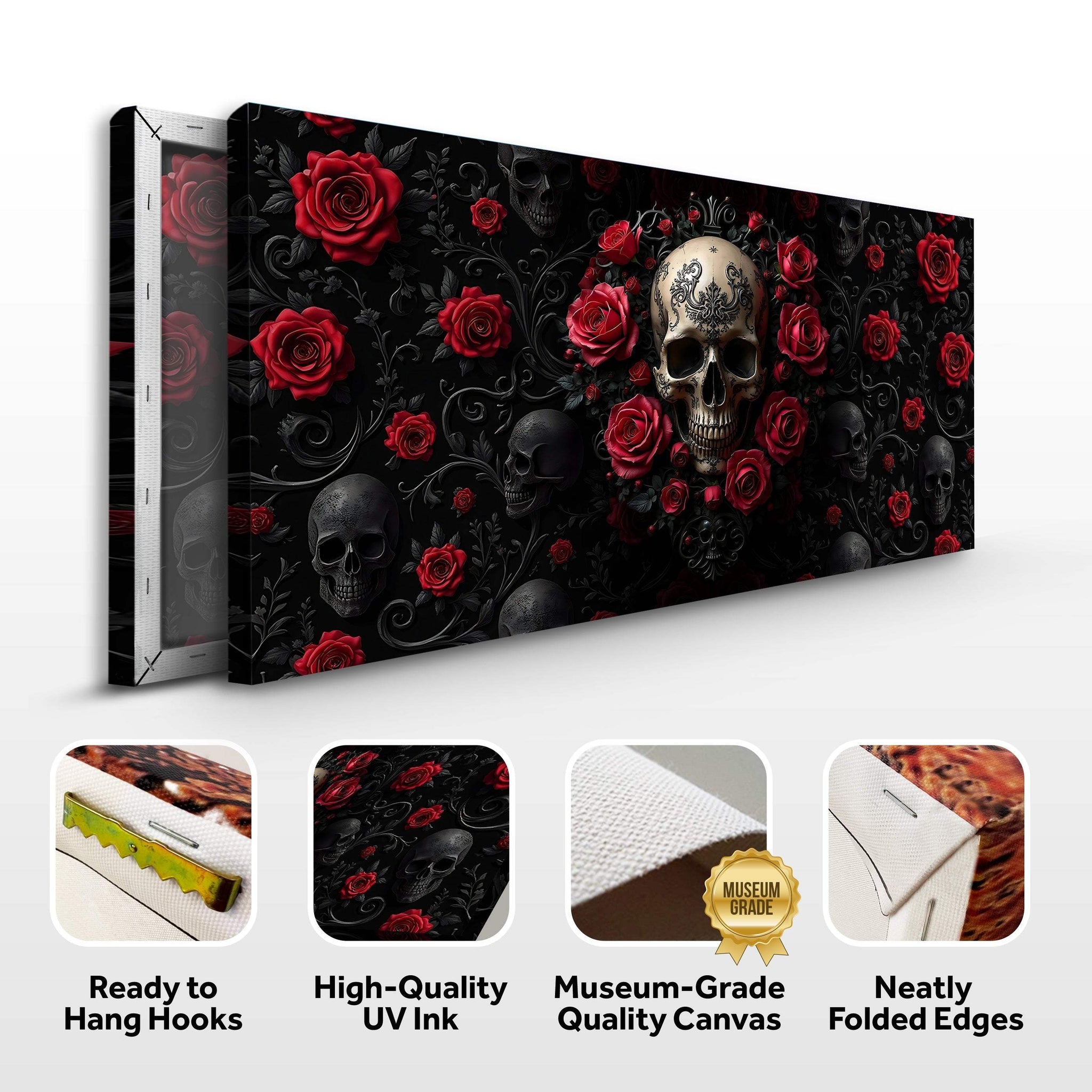 3D Rose and Skull Wall Art III - Tailored Canvases - Flyclothing LLC