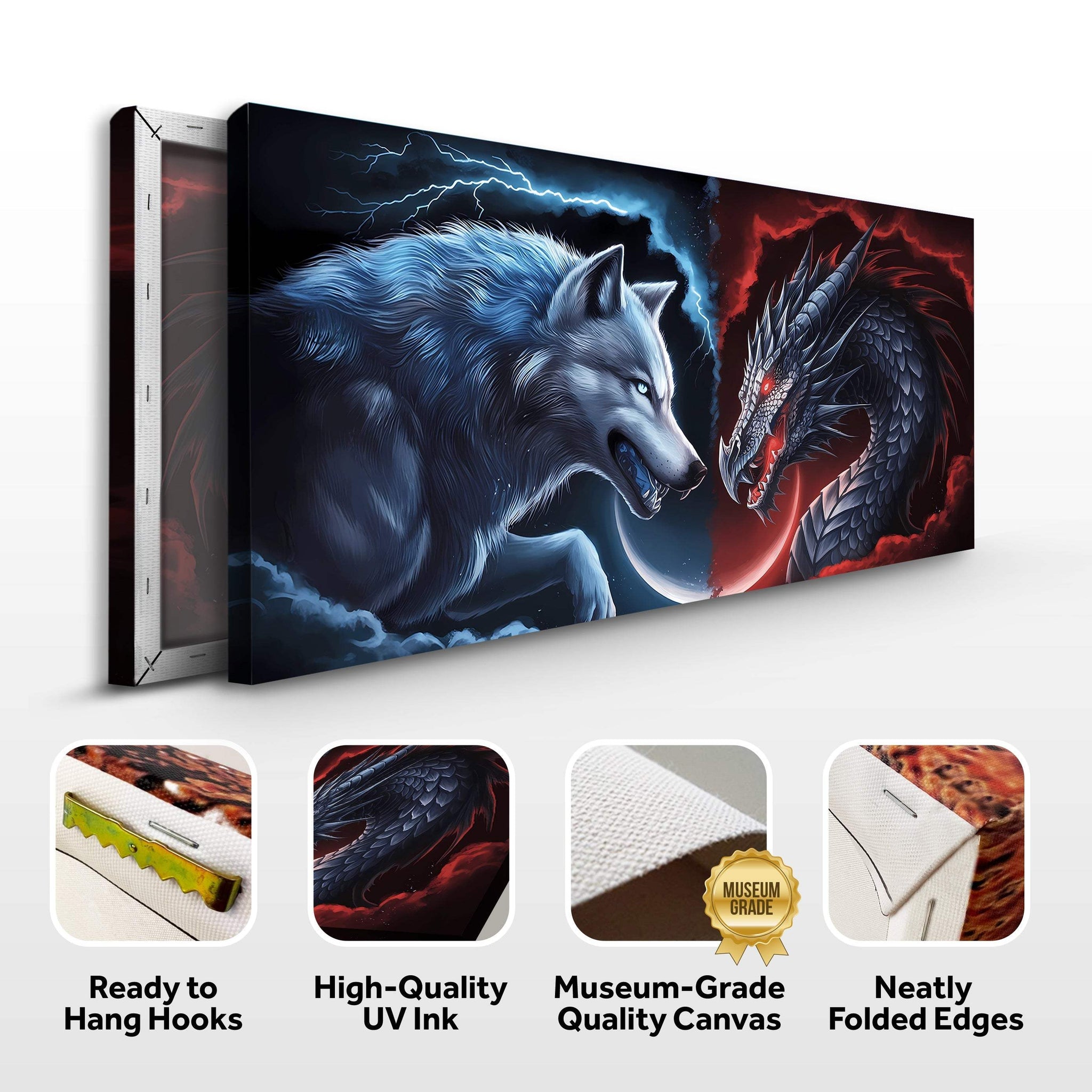 3D Dragon and Wolf Wall Art - Tailored Canvases - Flyclothing LLC