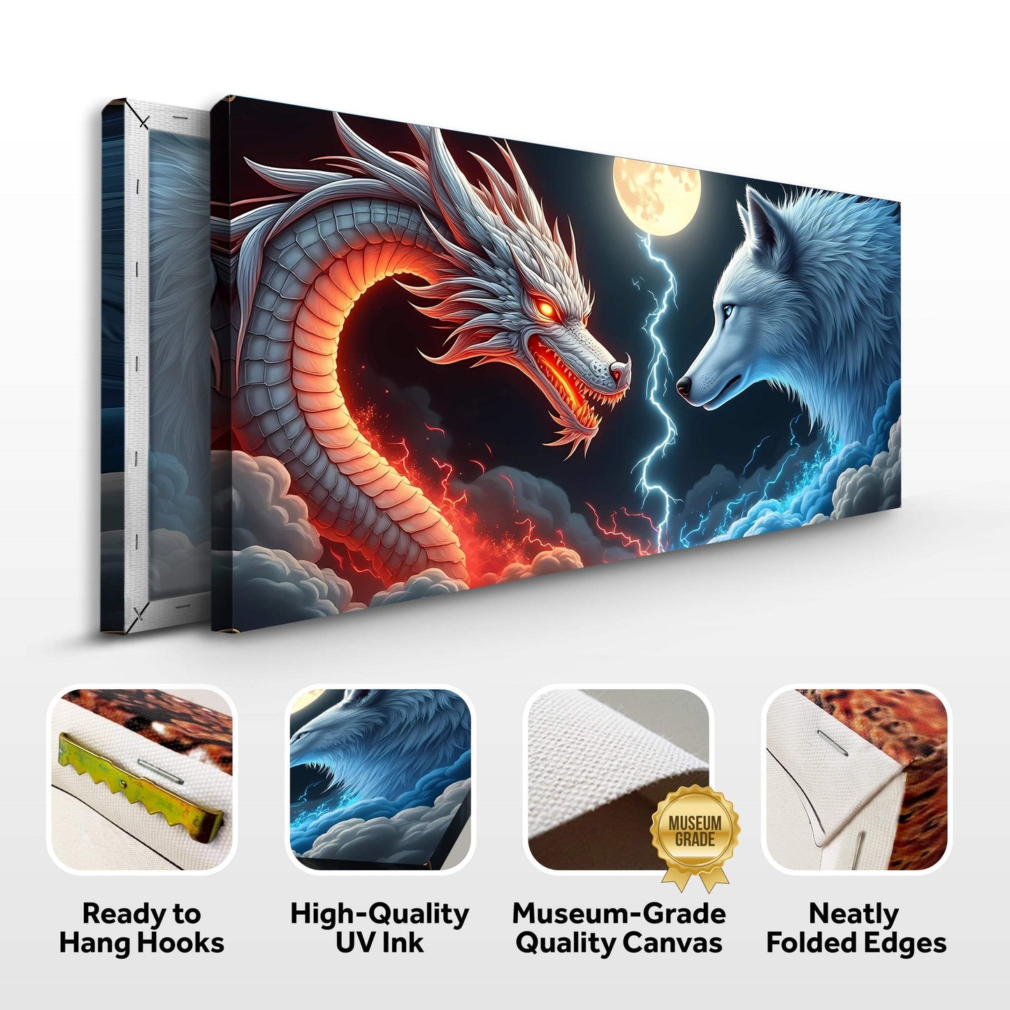 3D Dragon and Wolf Wall Art III - Tailored Canvases - Flyclothing LLC