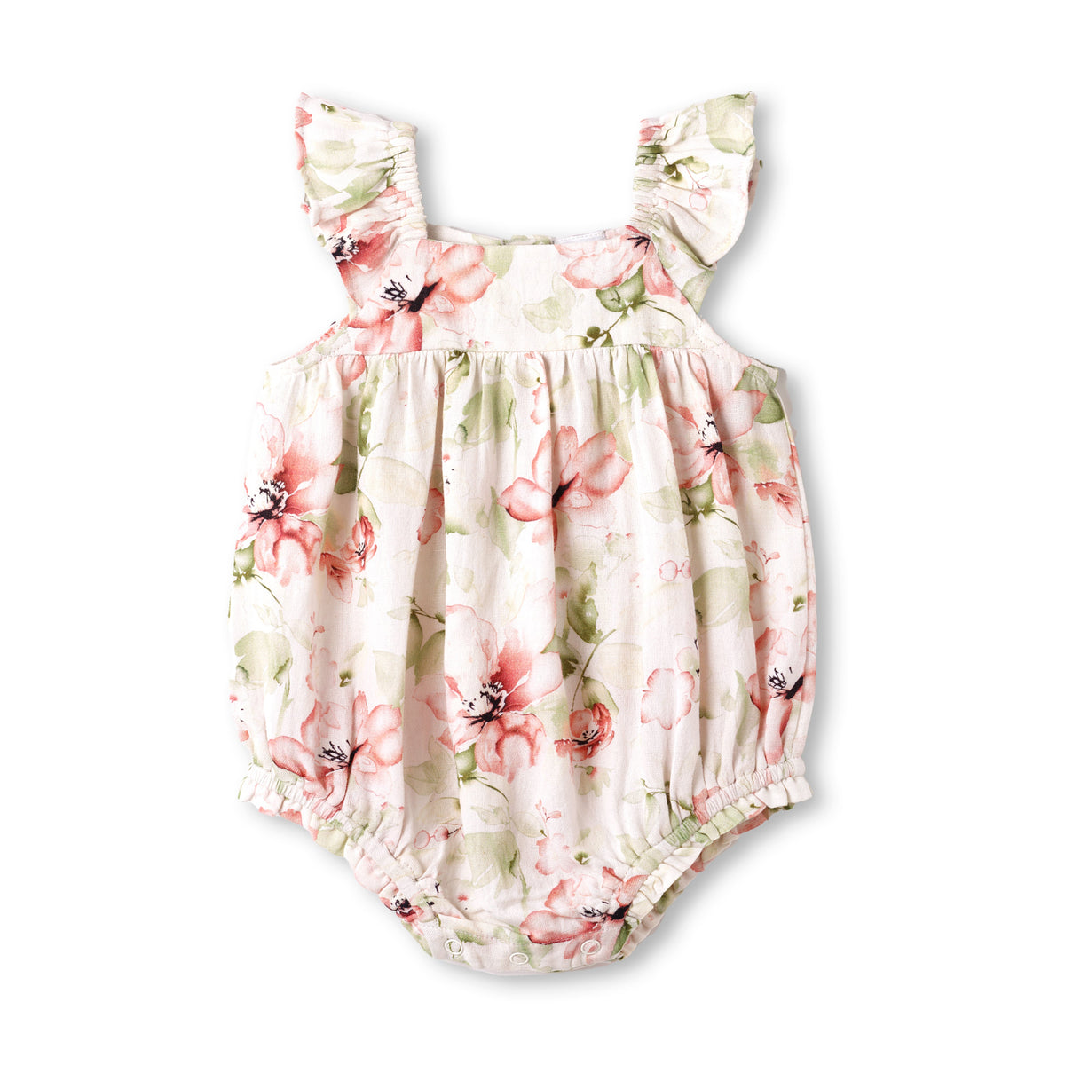 Blush Bouquet Baby Girl Floral Cotton Linen Sunsuit - Tesa Babe - Flyclothing LLC