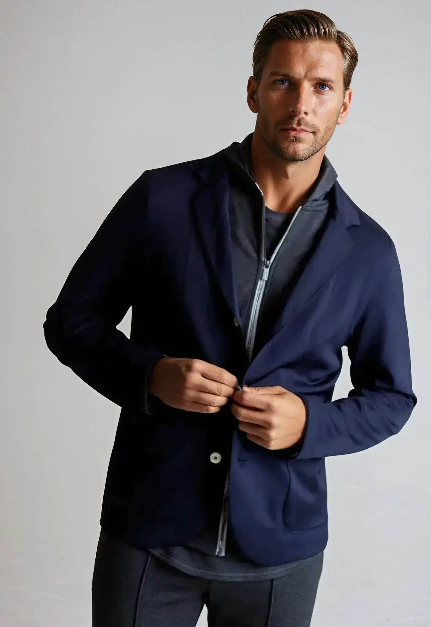 In-Flight Stretch Blazer Navy - Buki - Flyclothing LLC