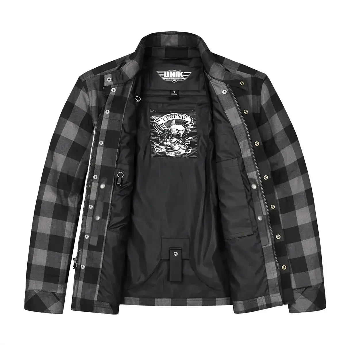 Sentry - Mens Black & Gray Armored Flannel - Unik Just for Bikers - Flyclothing LLC