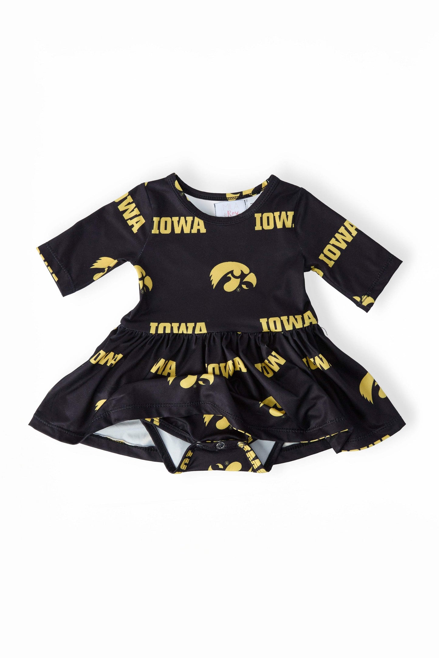 Iowa Black Tigerhawk 3/4 Sleeve Twirl Bodysuit - Mila & Rose ® - Flyclothing LLC