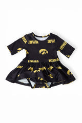 Iowa Black Tigerhawk 3/4 Sleeve Twirl Bodysuit - Mila & Rose ® - Flyclothing LLC