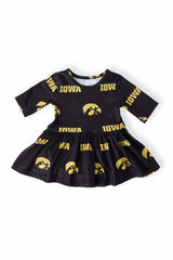 Iowa Black Tigerhawk 3/4 Sleeve Twirl Bodysuit - Mila & Rose ® - Flyclothing LLC