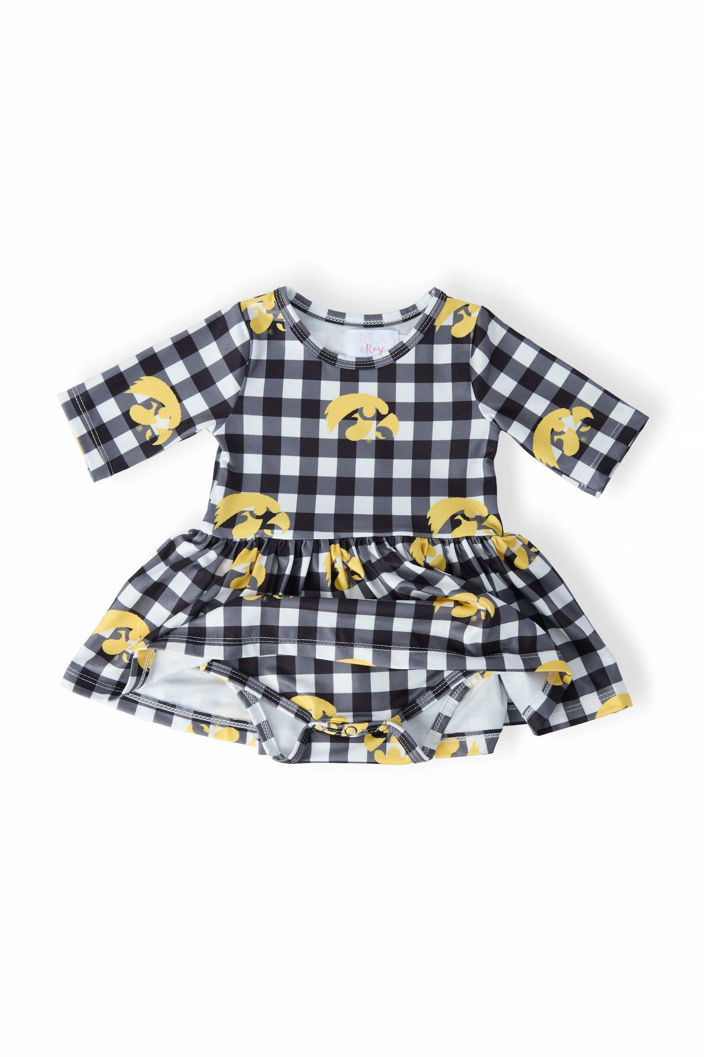 Iowa Plaid Tigerhawk 3/4 Sleeve Twirl Bodysuit - Mila & Rose ® - Flyclothing LLC