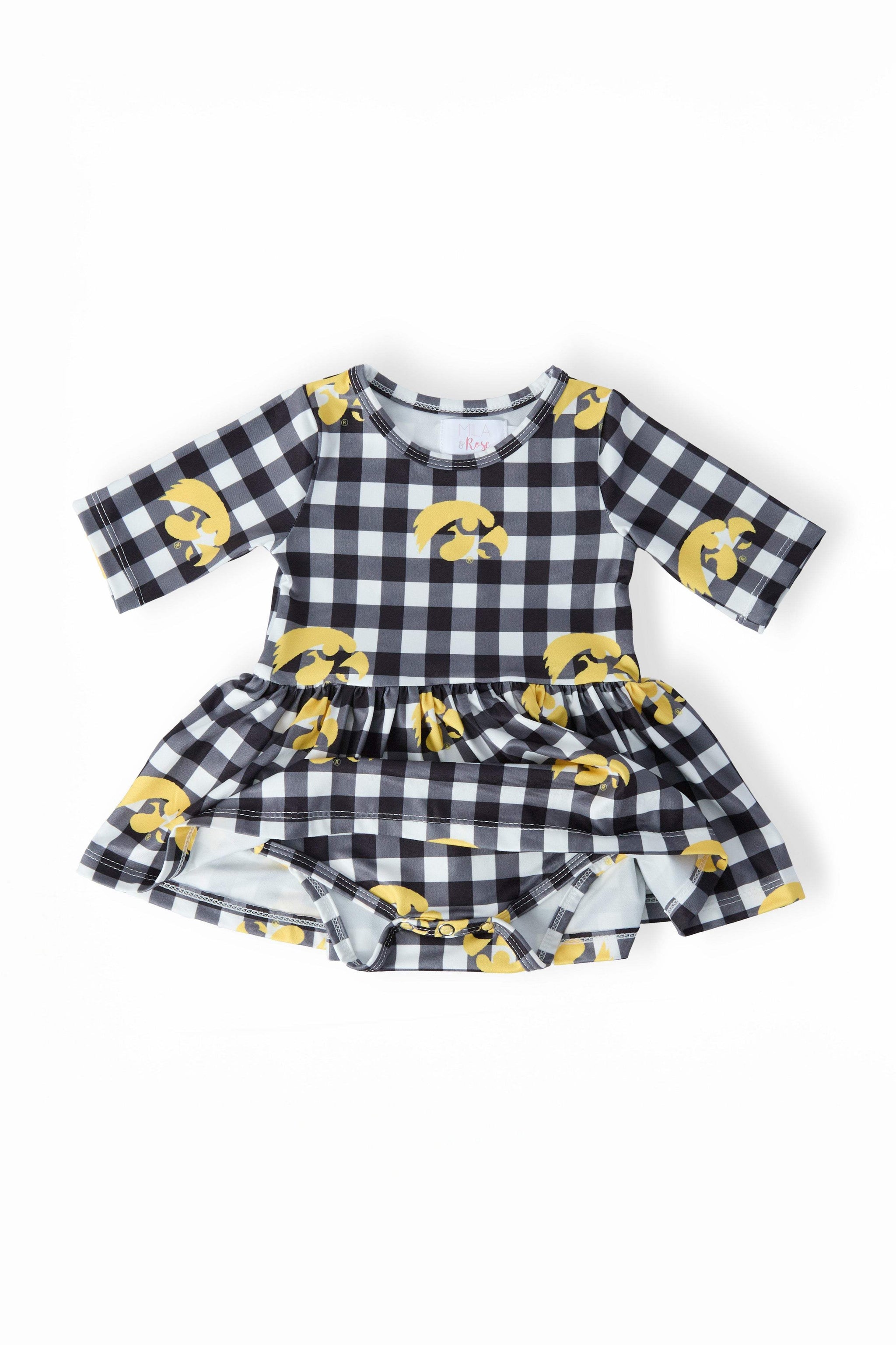 Iowa Plaid Tigerhawk 3/4 Sleeve Twirl Bodysuit - Mila & Rose ® - Flyclothing LLC