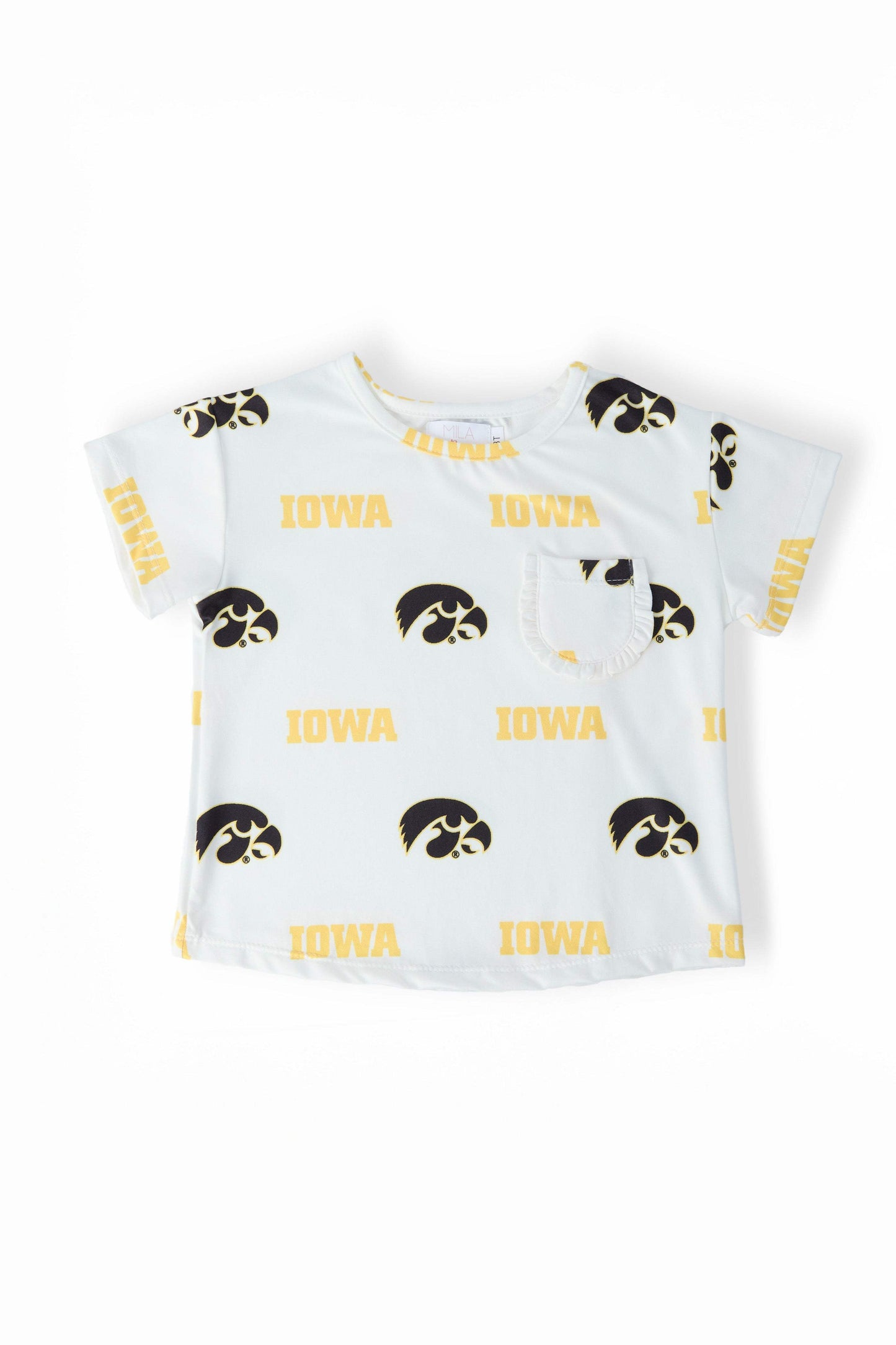 Iowa White Tigerhawk Ruffle Pocket Tee - Mila & Rose ® - Flyclothing LLC