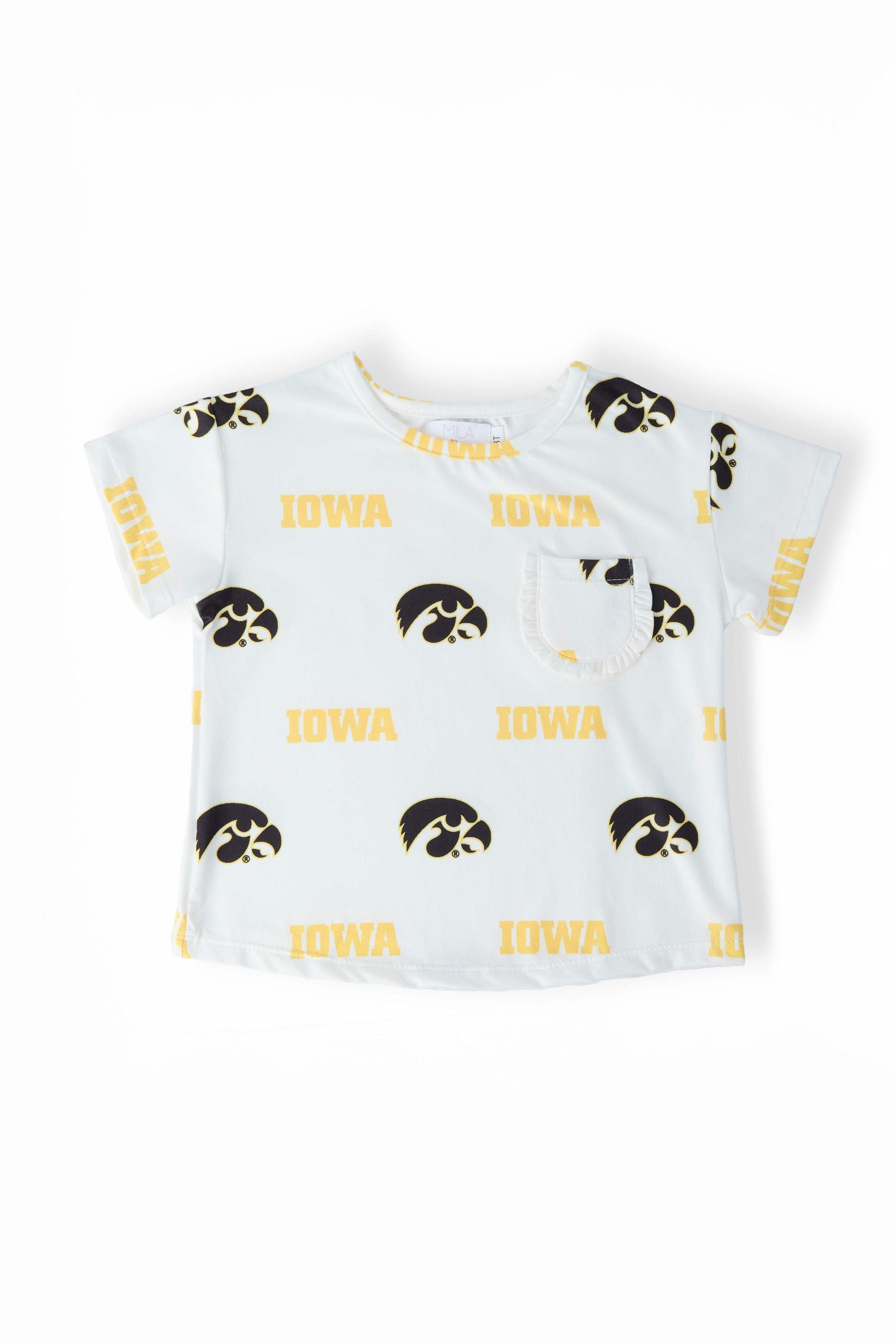 Iowa White Tigerhawk Ruffle Pocket Tee - Mila & Rose ® - Flyclothing LLC