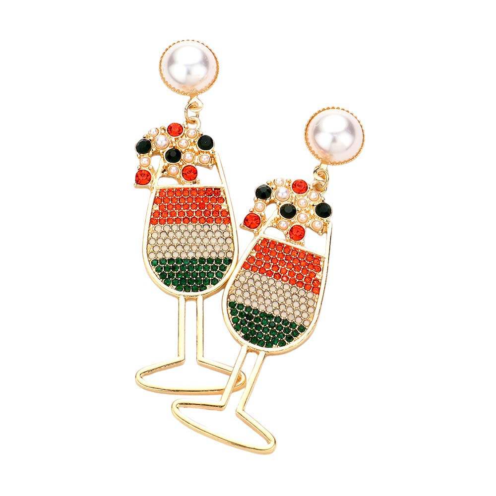 St Patrick's Day Pearl Stone Paved Champaign Glass Earrings - Madeline Love - Flyclothing LLC