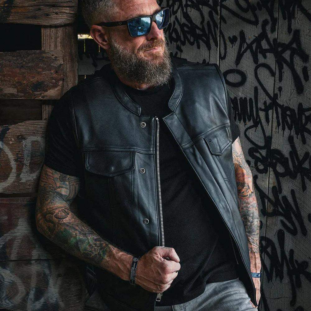 Iron Rider - Men's SOA Club Style Leather Motorcycle Vest - Unik Just for Bikers - Flyclothing LLC
