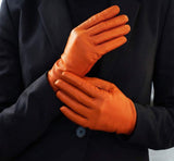 Isabella (orange) - Italian lambskin leather gloves with luxurious cashmere lining