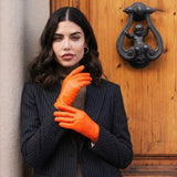 Isabella (orange) - Italian lambskin leather gloves with luxurious cashmere lining