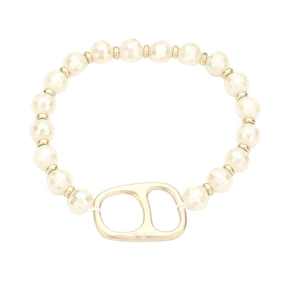 Abstract Metal Accented Faceted Beaded Stretch Bracelet - Madeline Love - Flyclothing LLC
