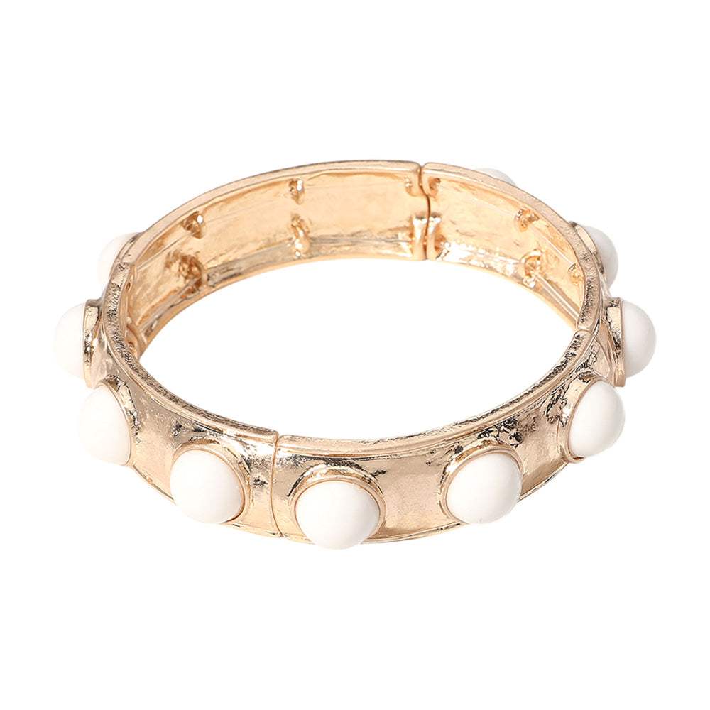 Bead Embellished Hammered Metal Stretch Bracelet - Madeline Love - Flyclothing LLC
