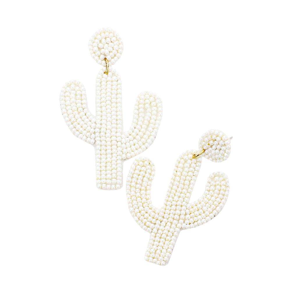 Beaded Cactus Drop Dangle Earrings - Madeline Love - Flyclothing LLC